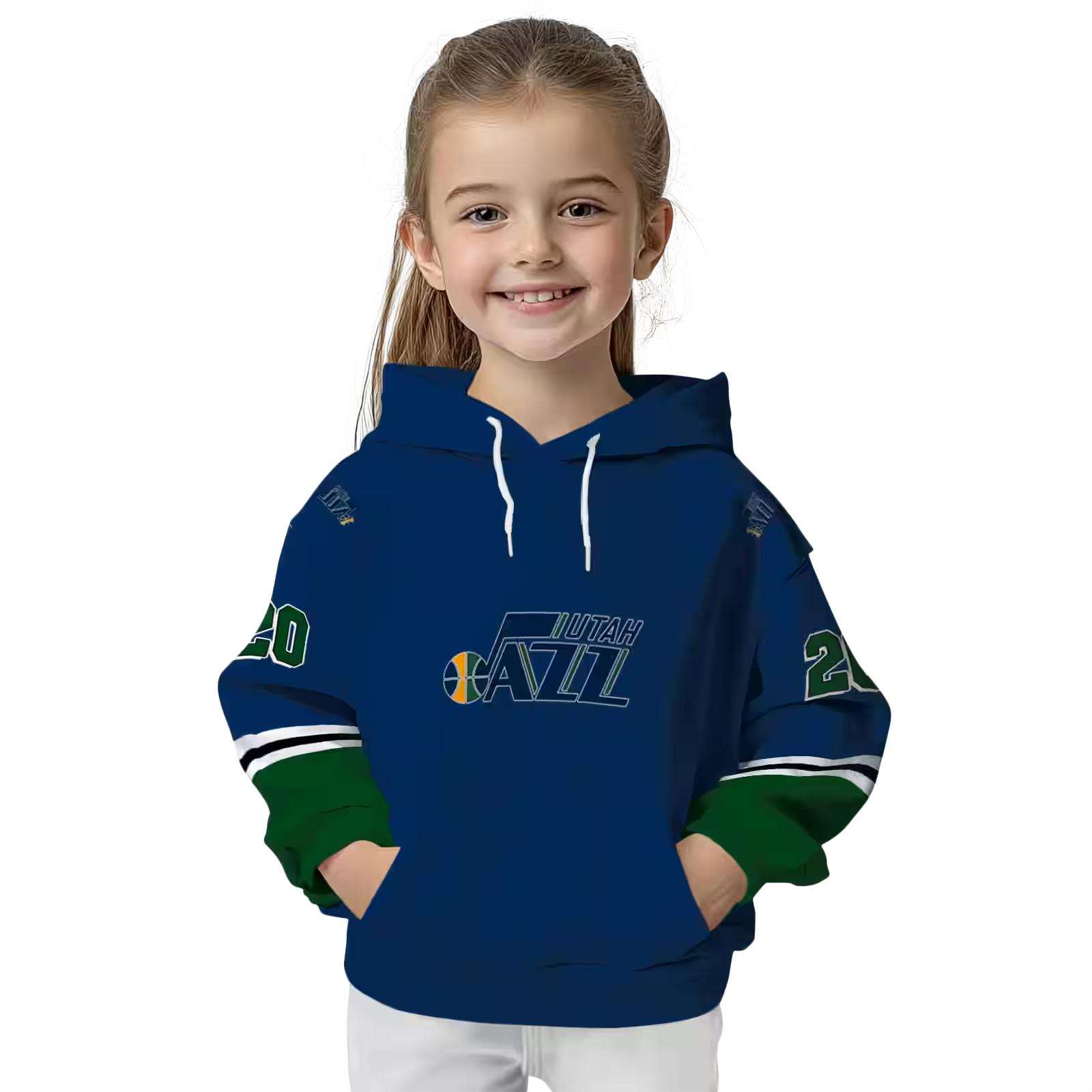 customized utah jazz striped sleeves navy hoodie top rated