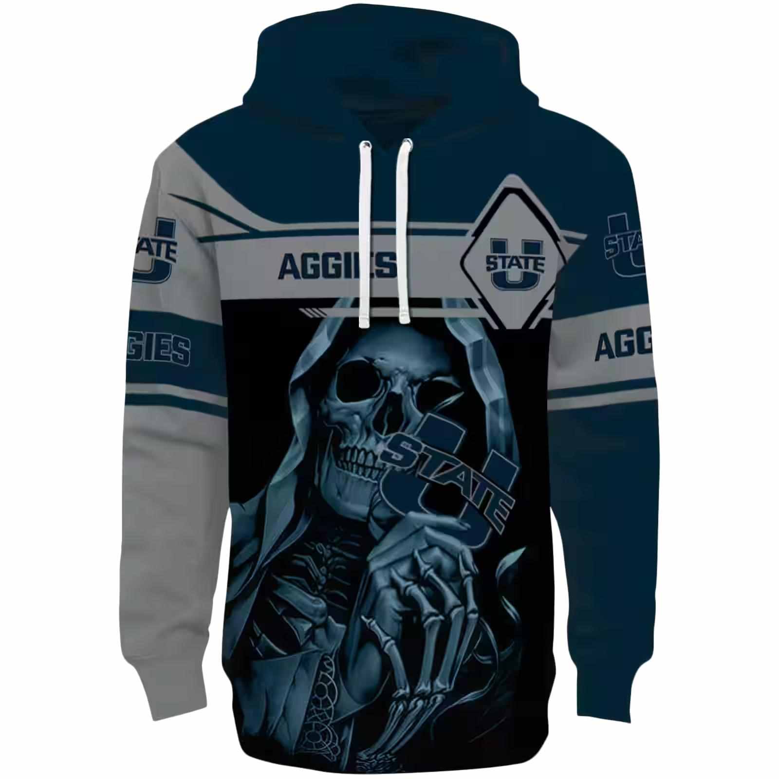 Customized Utah State Aggies Grim Reaper Navy Black Hoodie