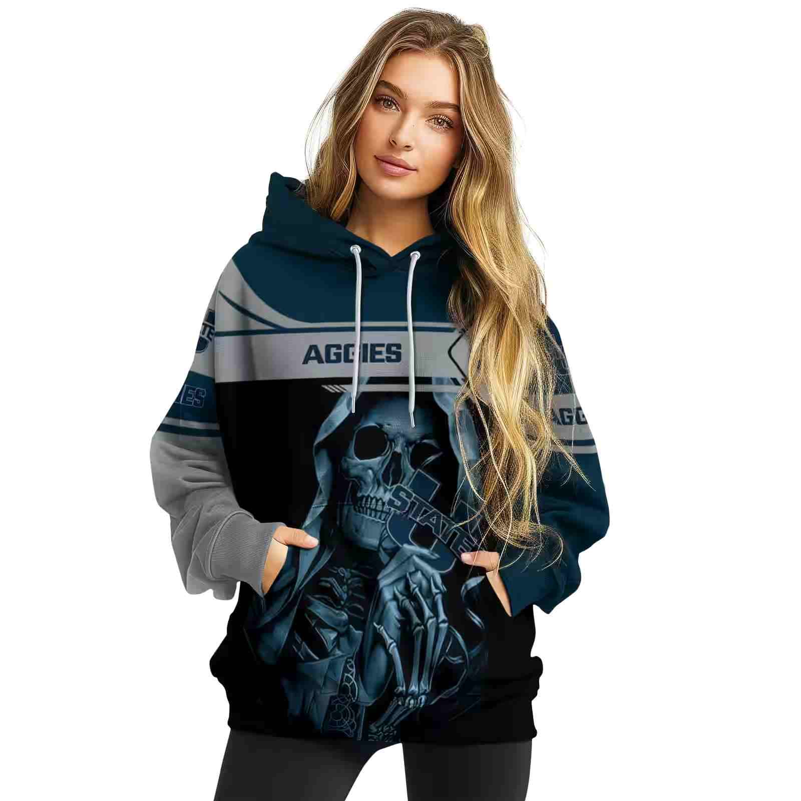 customized utah state aggies grim reaper navy black hoodie high quality