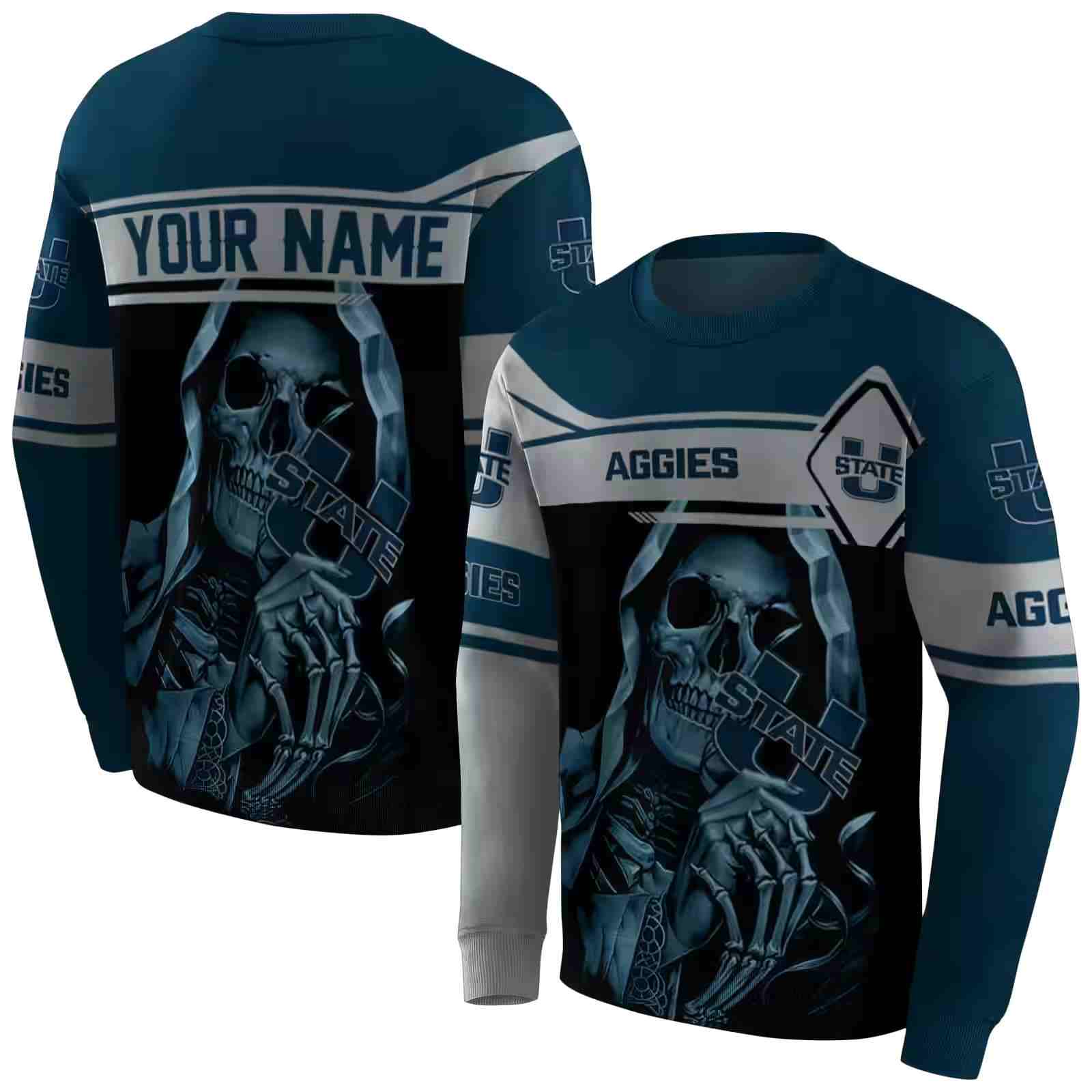 customized utah state aggies grim reaper navy black hoodie premium grade