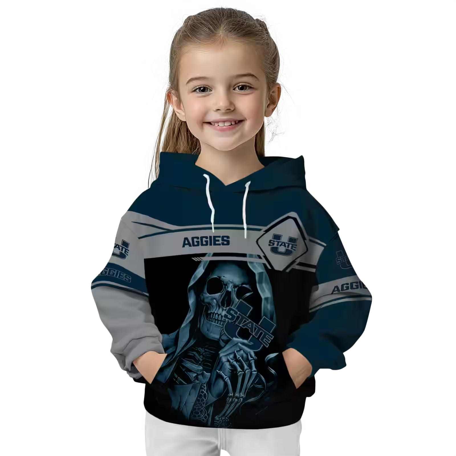 customized utah state aggies grim reaper navy black hoodie top rated