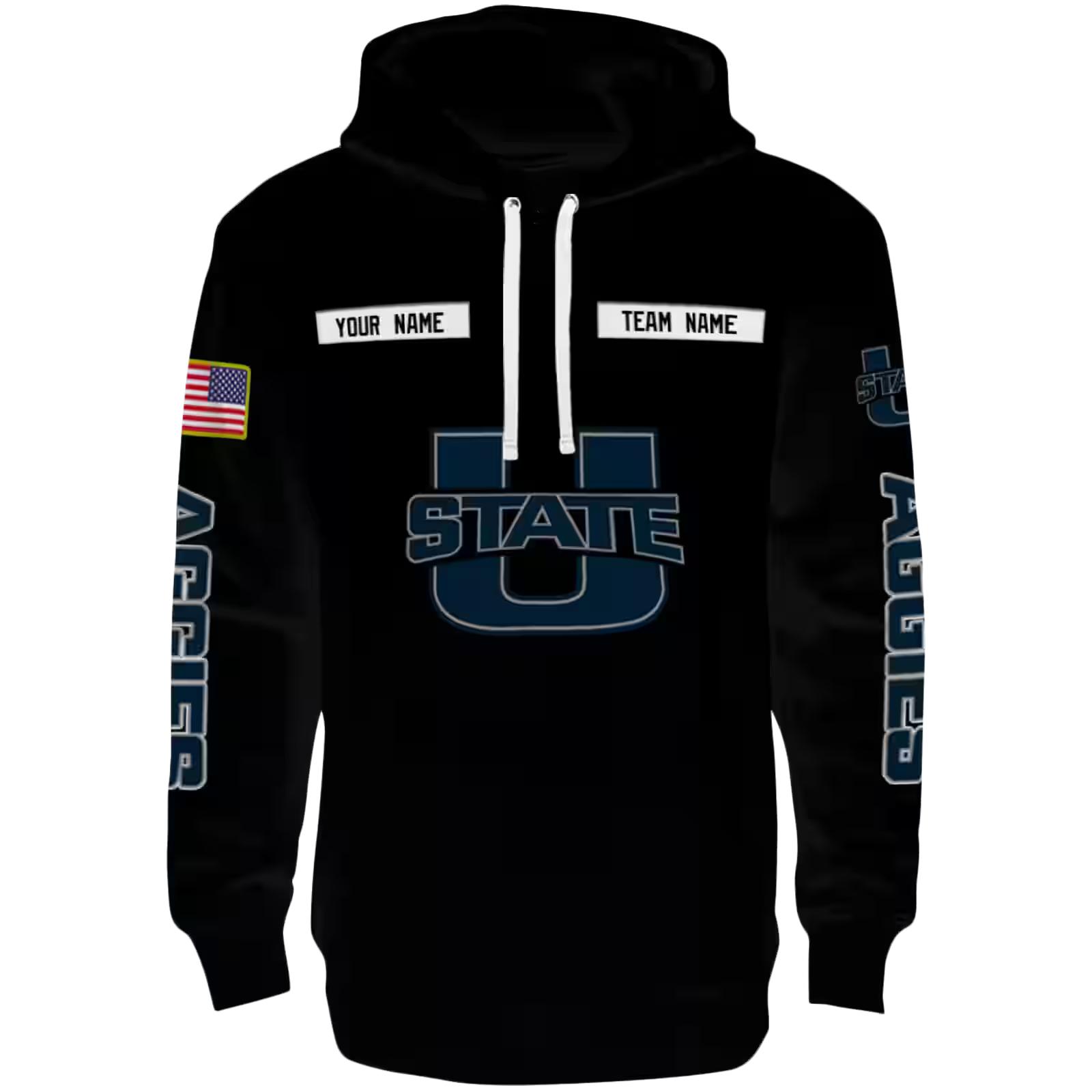 Customized Utah State Aggies Punisher Skull Black Hoodie