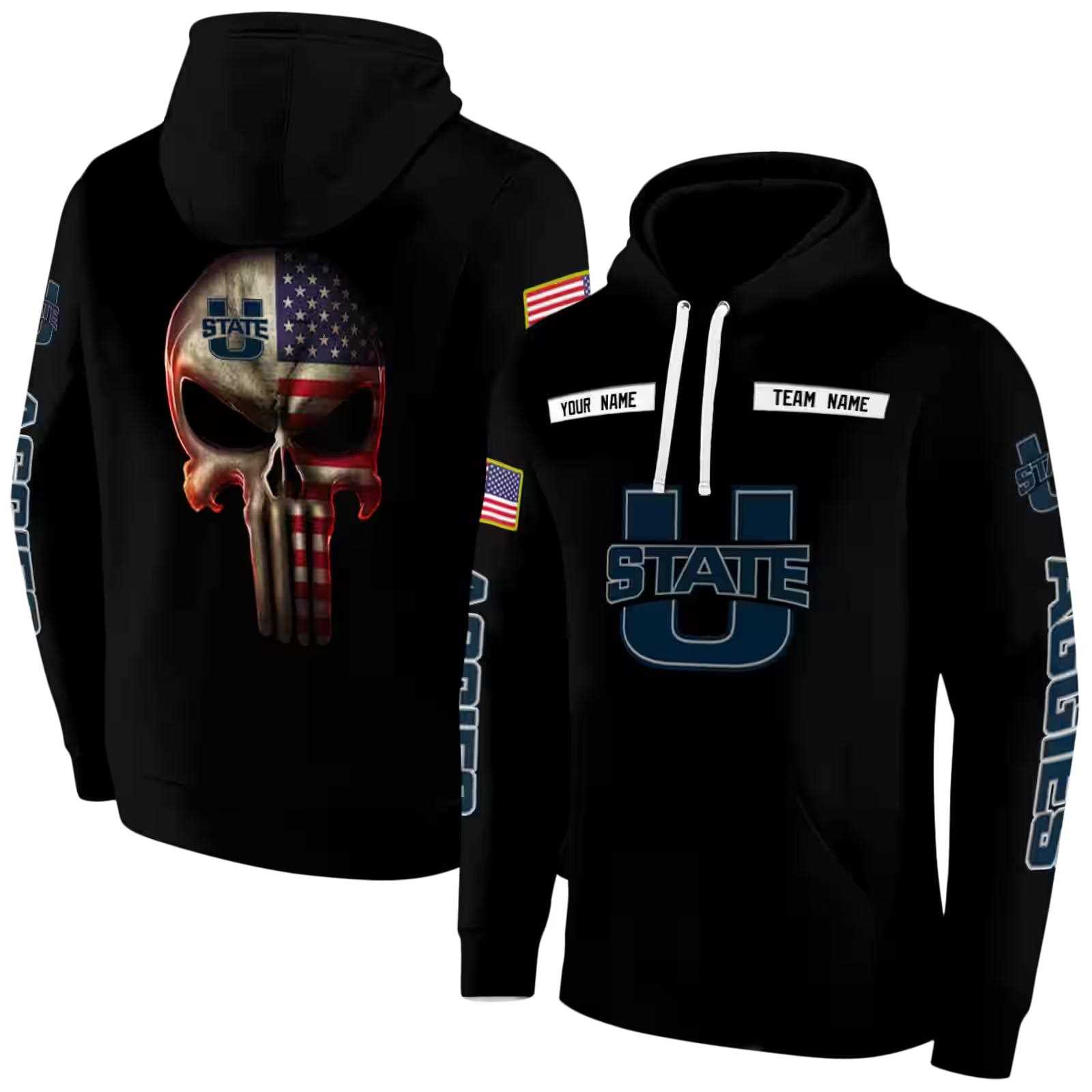 customized utah state aggies punisher skull black hoodie fashion forward