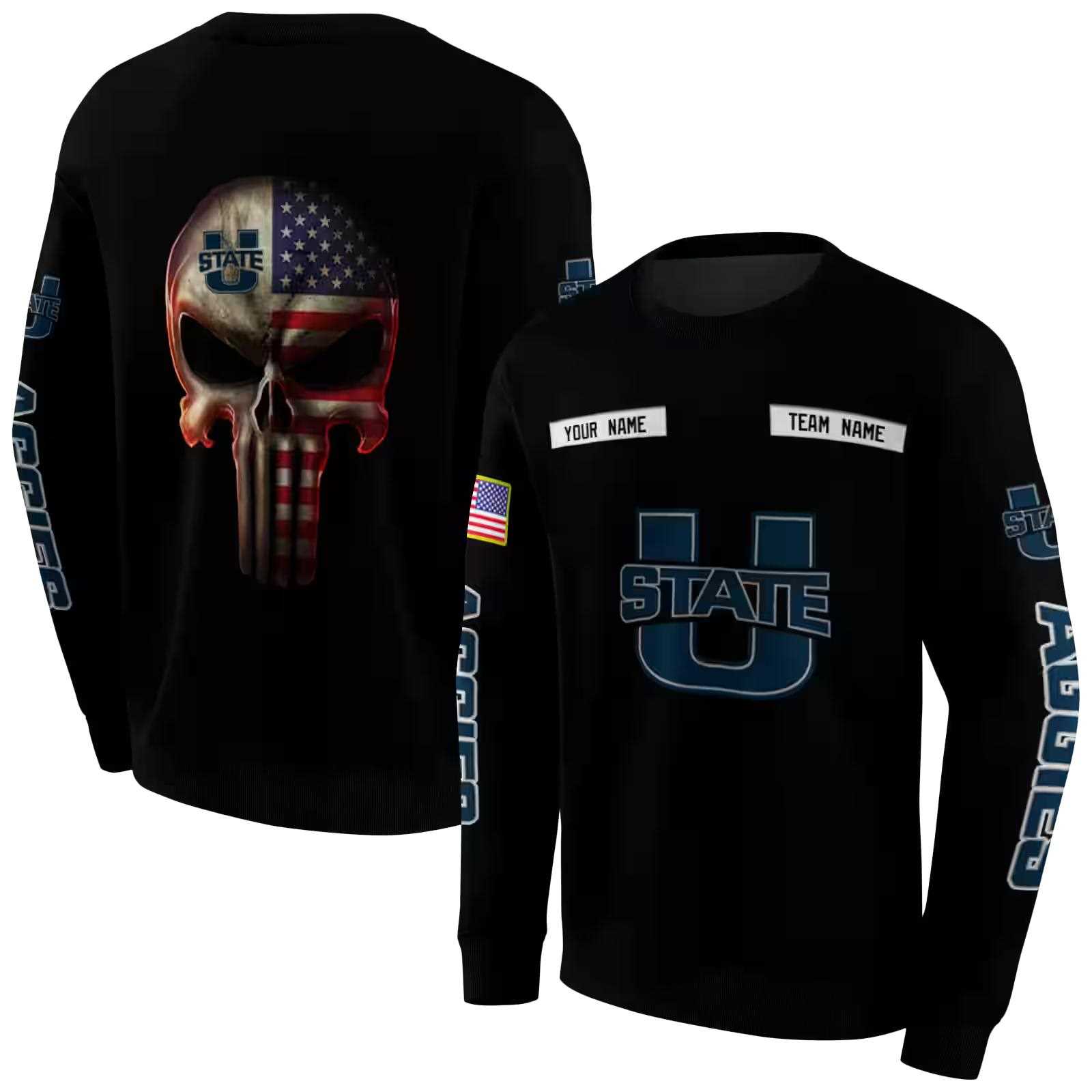 customized utah state aggies punisher skull black hoodie premium grade