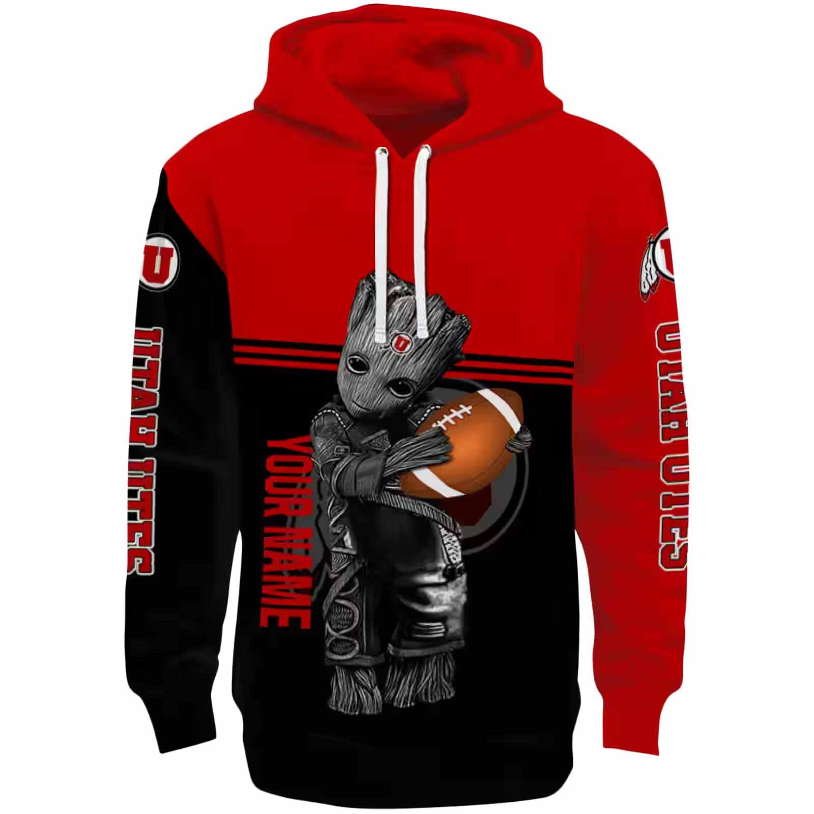 Customized Utah Utes Baby Groot Red Black Hoodie