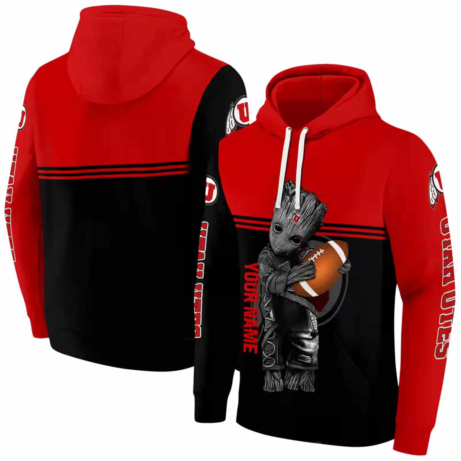 customized utah utes baby groot red black hoodie fashion forward