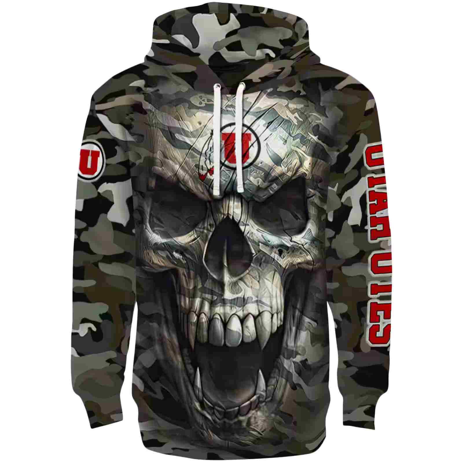 Customized Utah Utes Camo Skull Hoodie