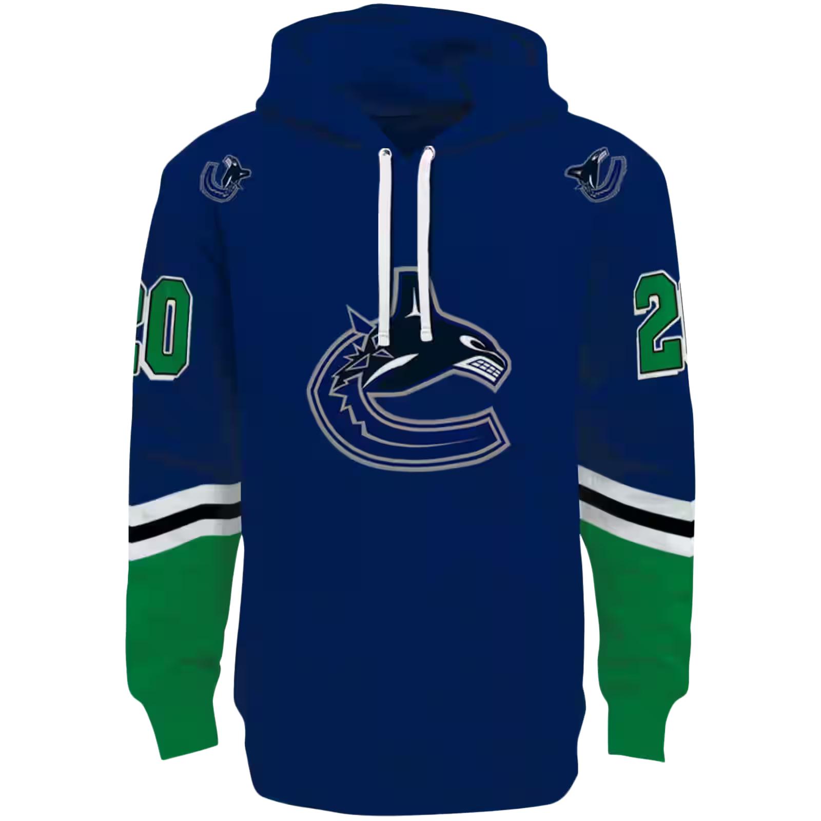 Customized Vancouver Canucks Striped Sleeves Blue Hoodie