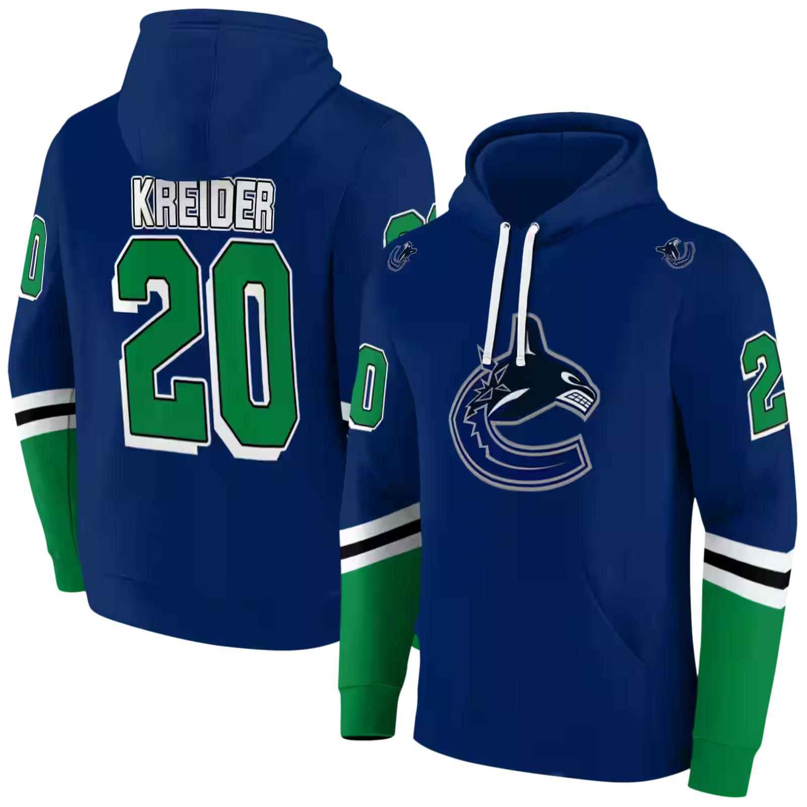 customized vancouver canucks striped sleeves blue hoodie fashion forward