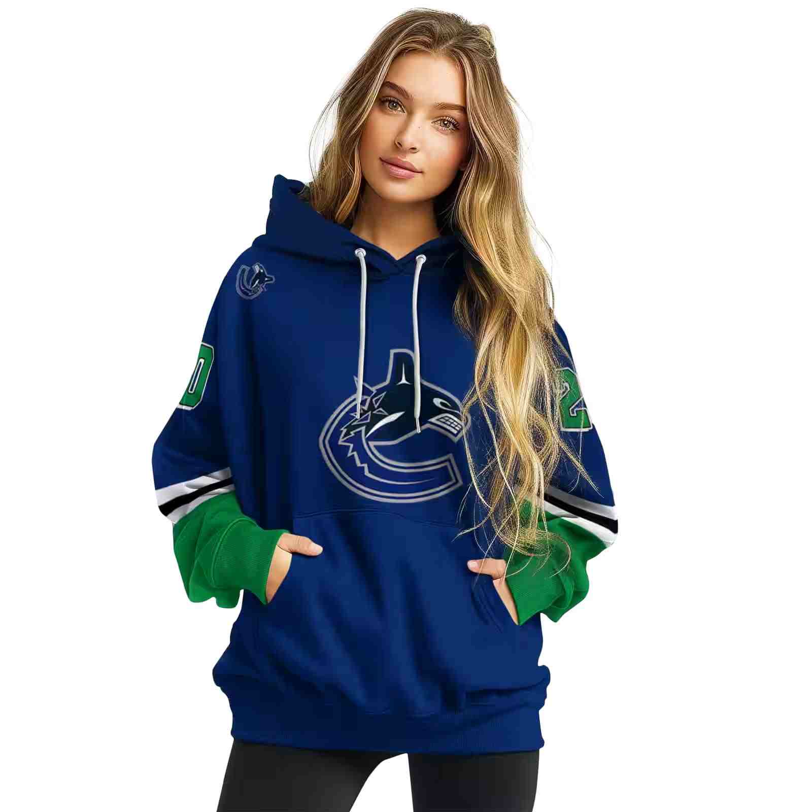 customized vancouver canucks striped sleeves blue hoodie high quality