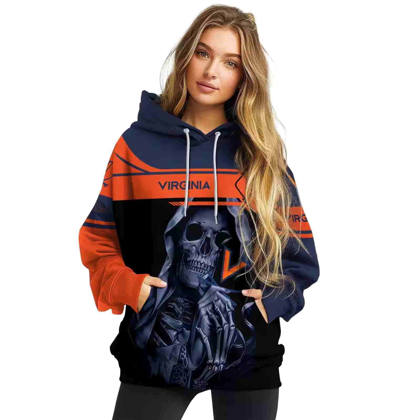 customized virginia cavaliers grim reaper blue black hoodie high quality