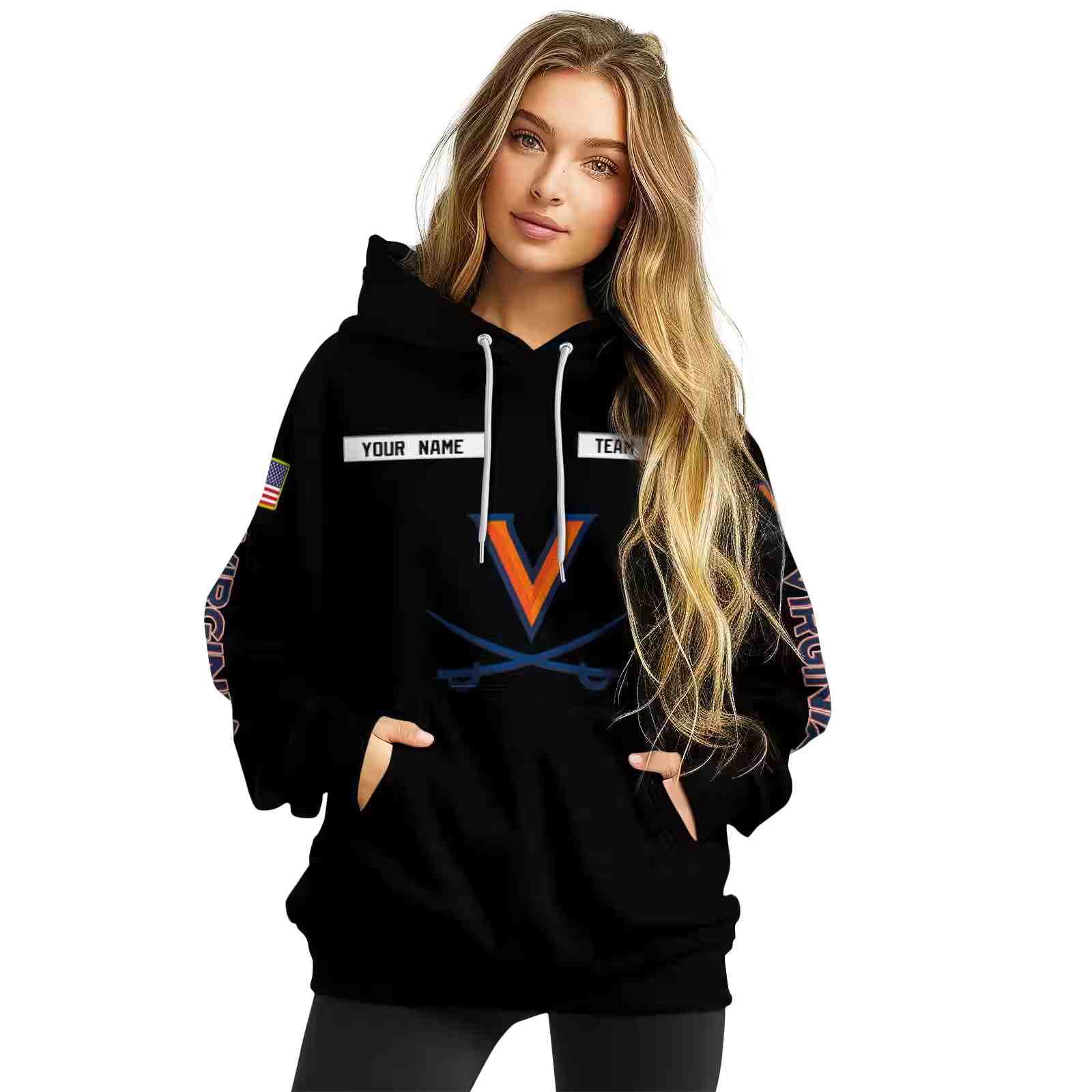 customized virginia cavaliers punisher skull black hoodie high quality