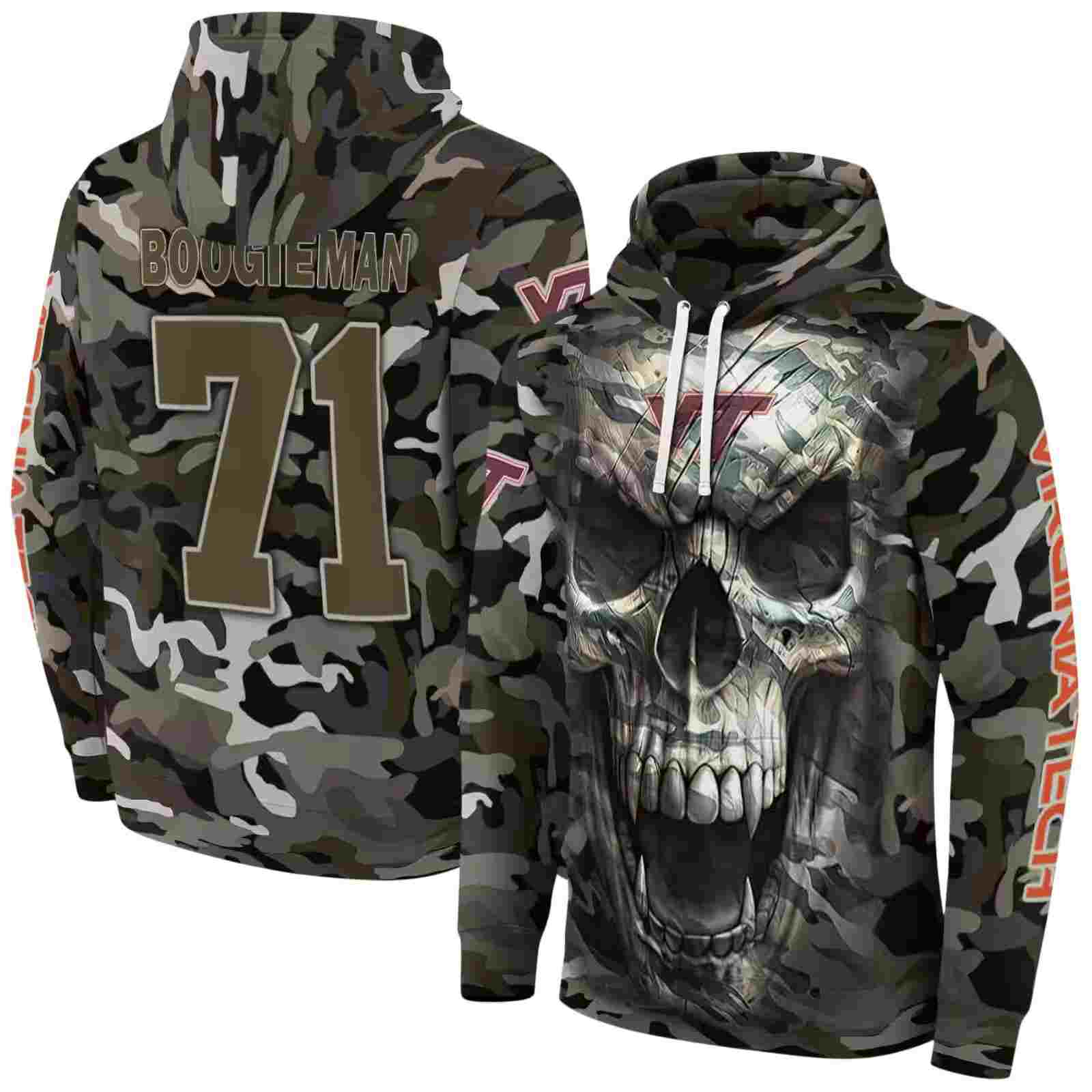 customized virginia tech hokies camo skull hoodie fashion forward