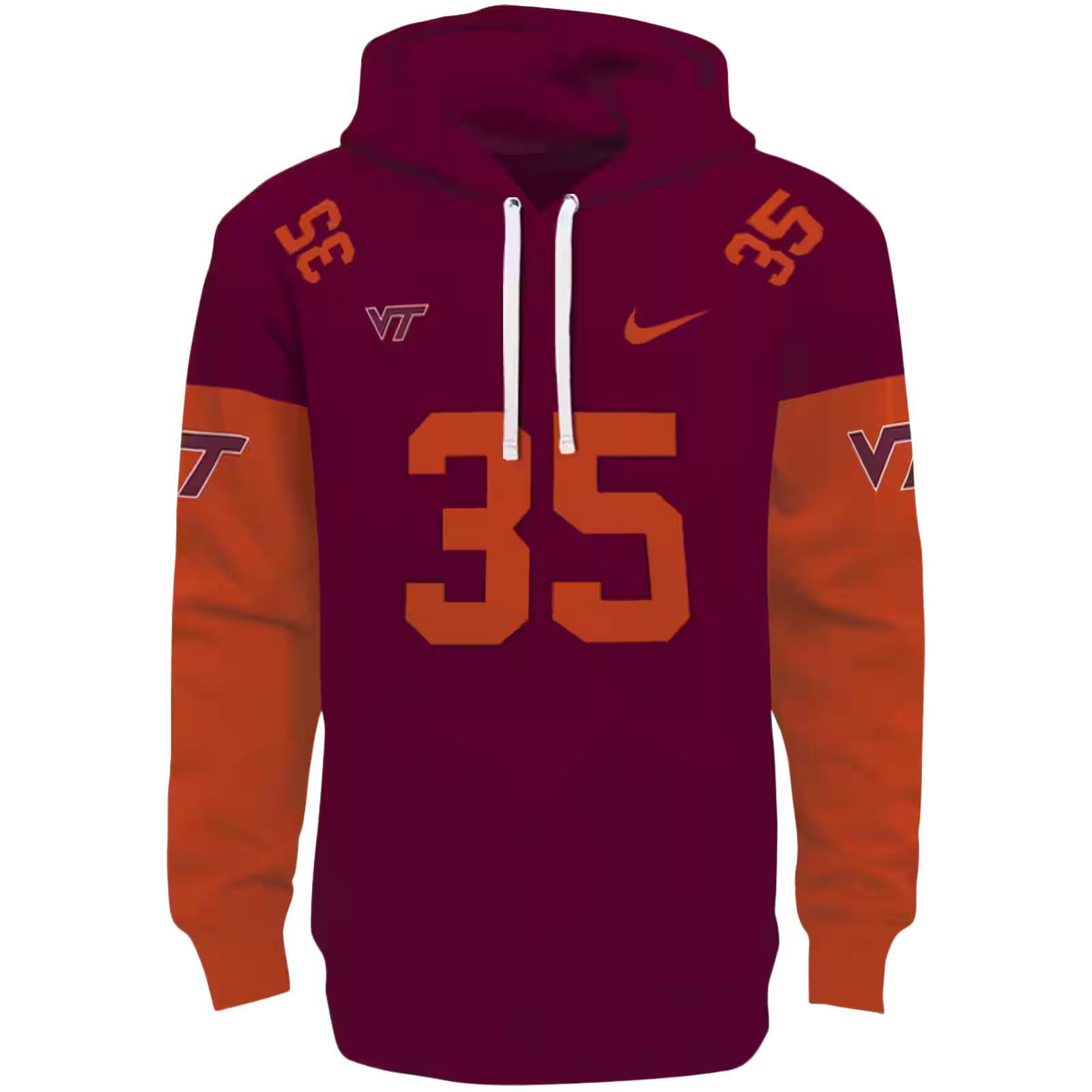 Customized Virginia Tech Hokies Minimal Design Maroon Hoodie