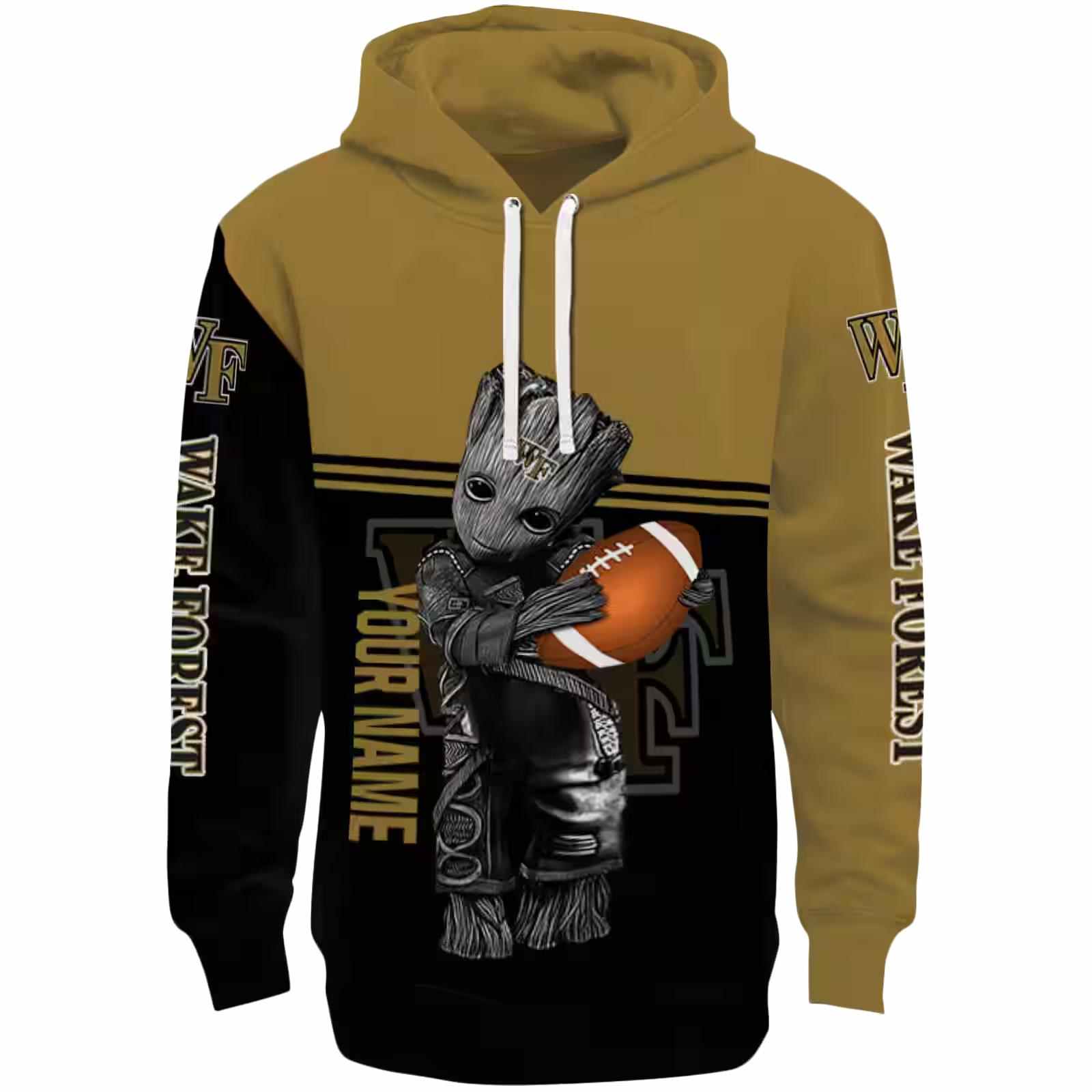 Customized Wake Forest Demon Deacons Baby Groot Gold Black Hoodie