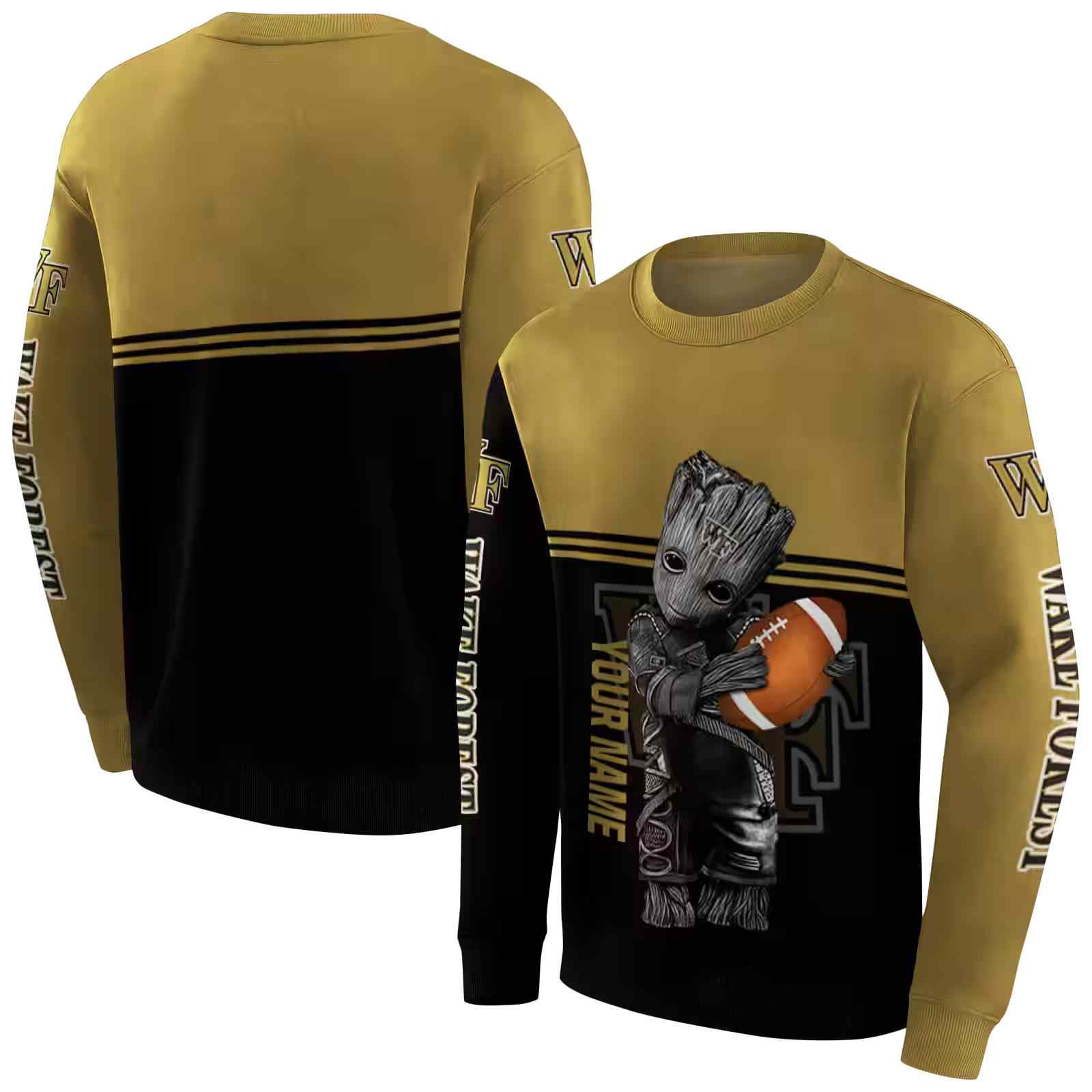 customized wake forest demon deacons baby groot gold black hoodie premium grade