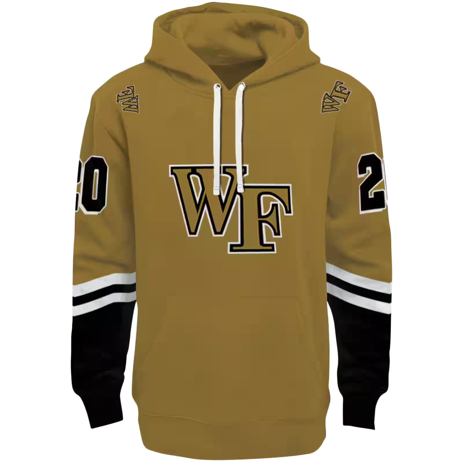 Customized Wake Forest Demon Deacons Striped Sleeves Gold Hoodie