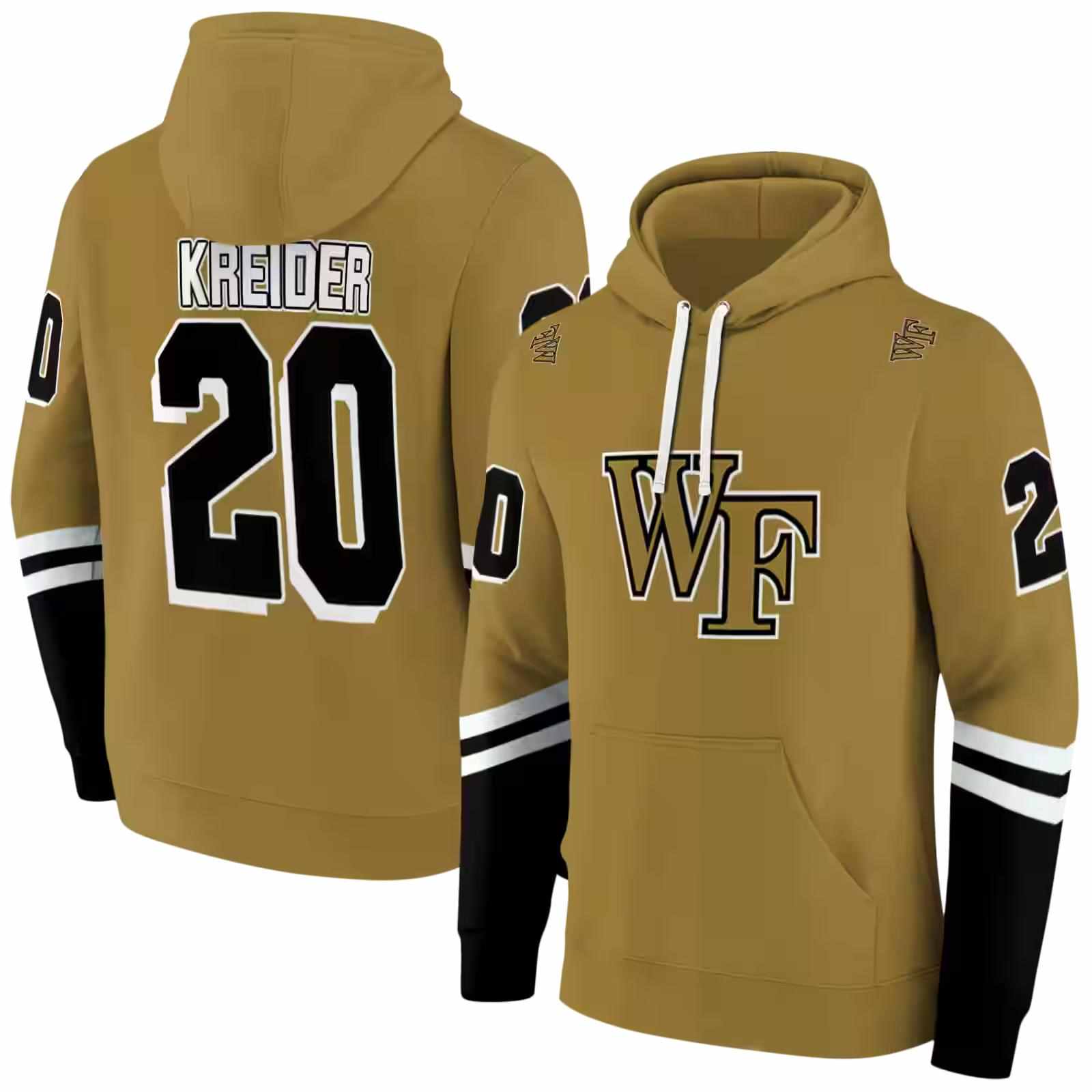 customized wake forest demon deacons striped sleeves gold hoodie fashion forward