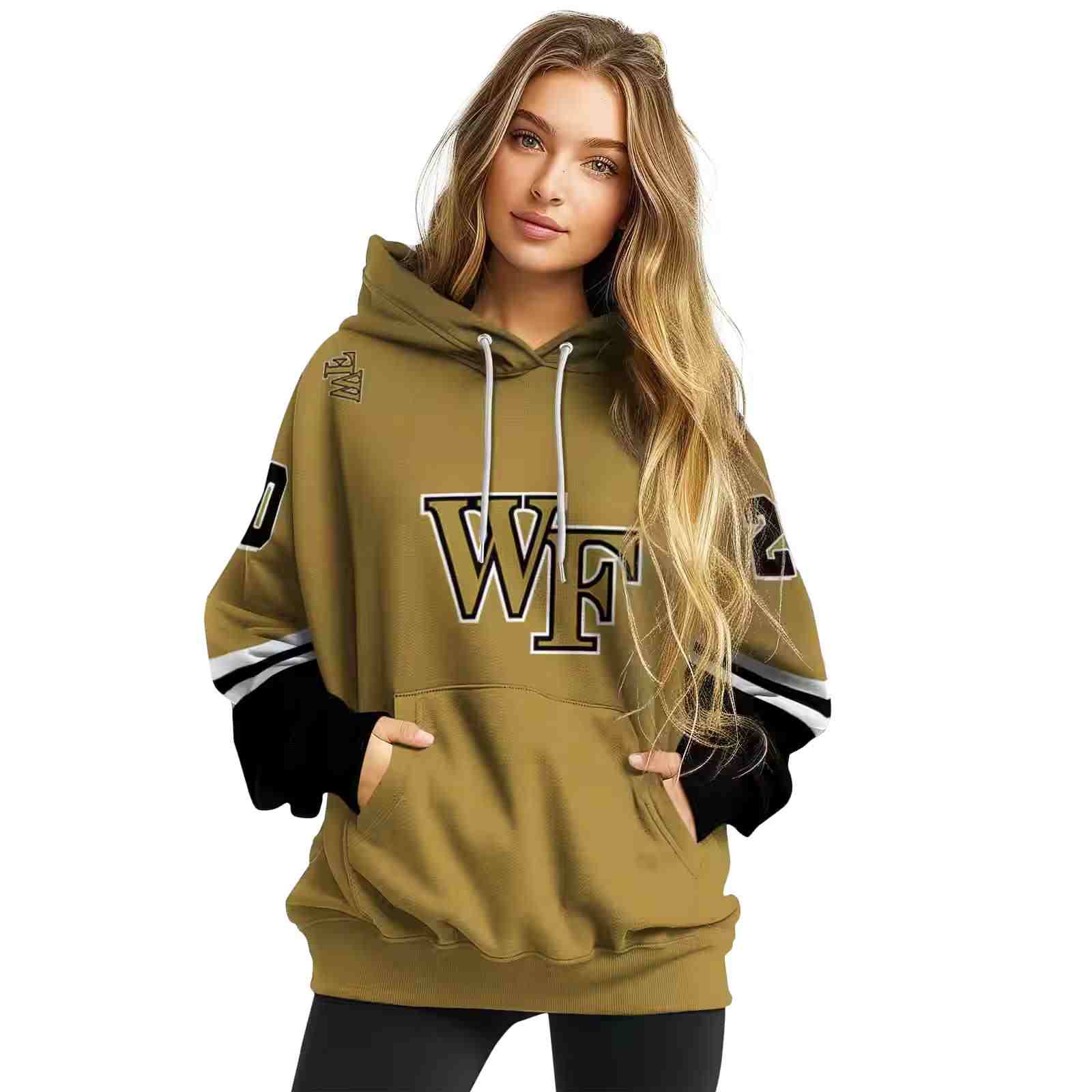 customized wake forest demon deacons striped sleeves gold hoodie high quality