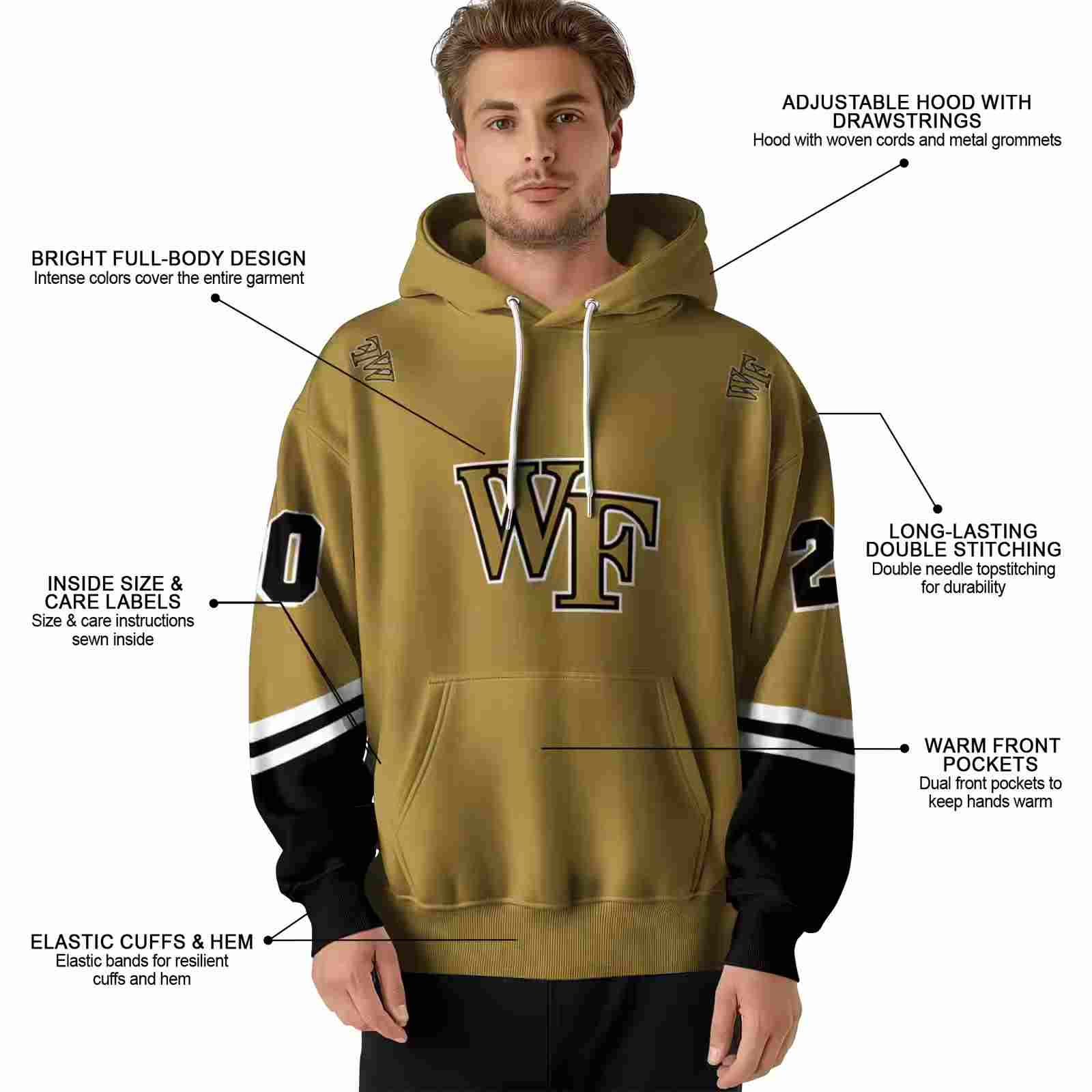 customized wake forest demon deacons striped sleeves gold hoodie latest model