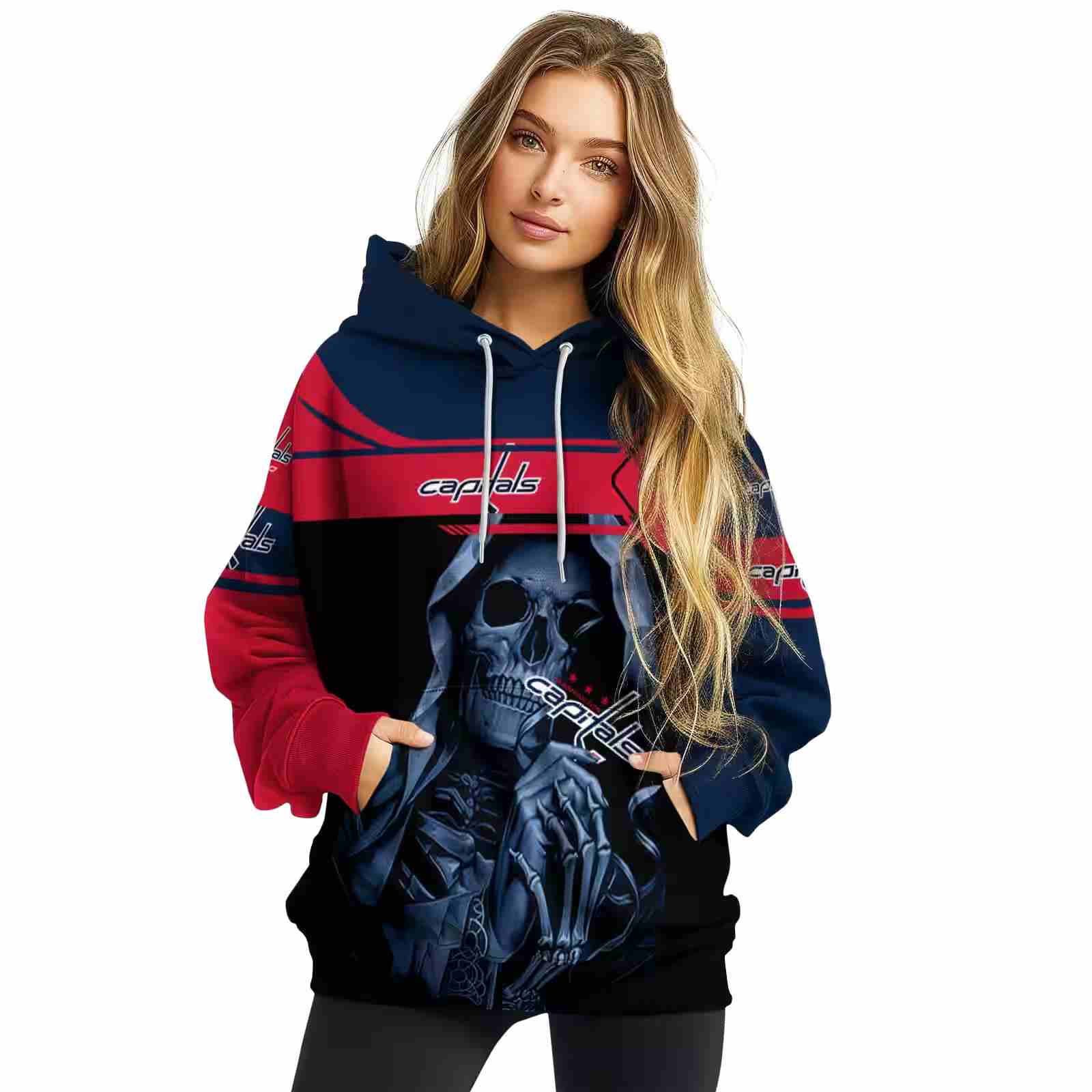 customized washington capitals grim reaper blue black hoodie high quality