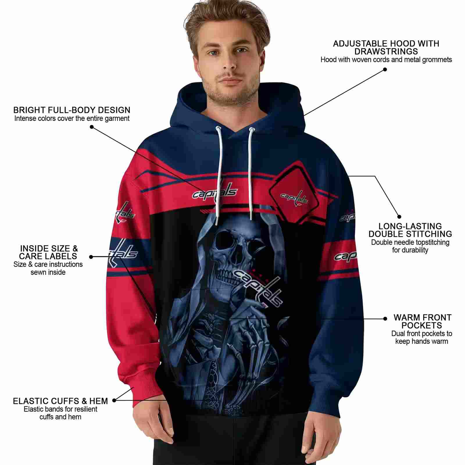 customized washington capitals grim reaper blue black hoodie latest model