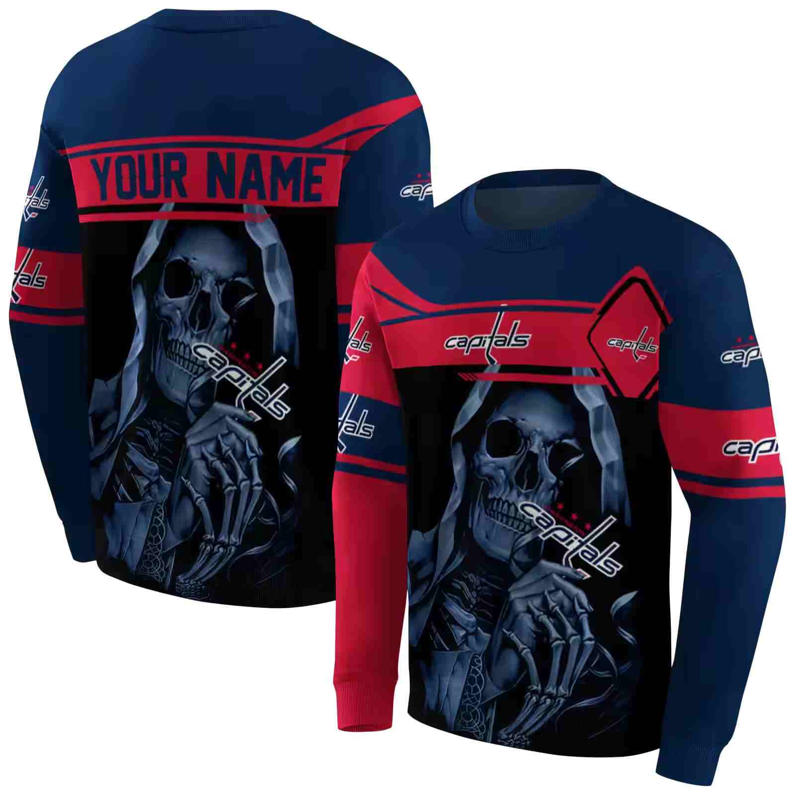 customized washington capitals grim reaper blue black hoodie premium grade