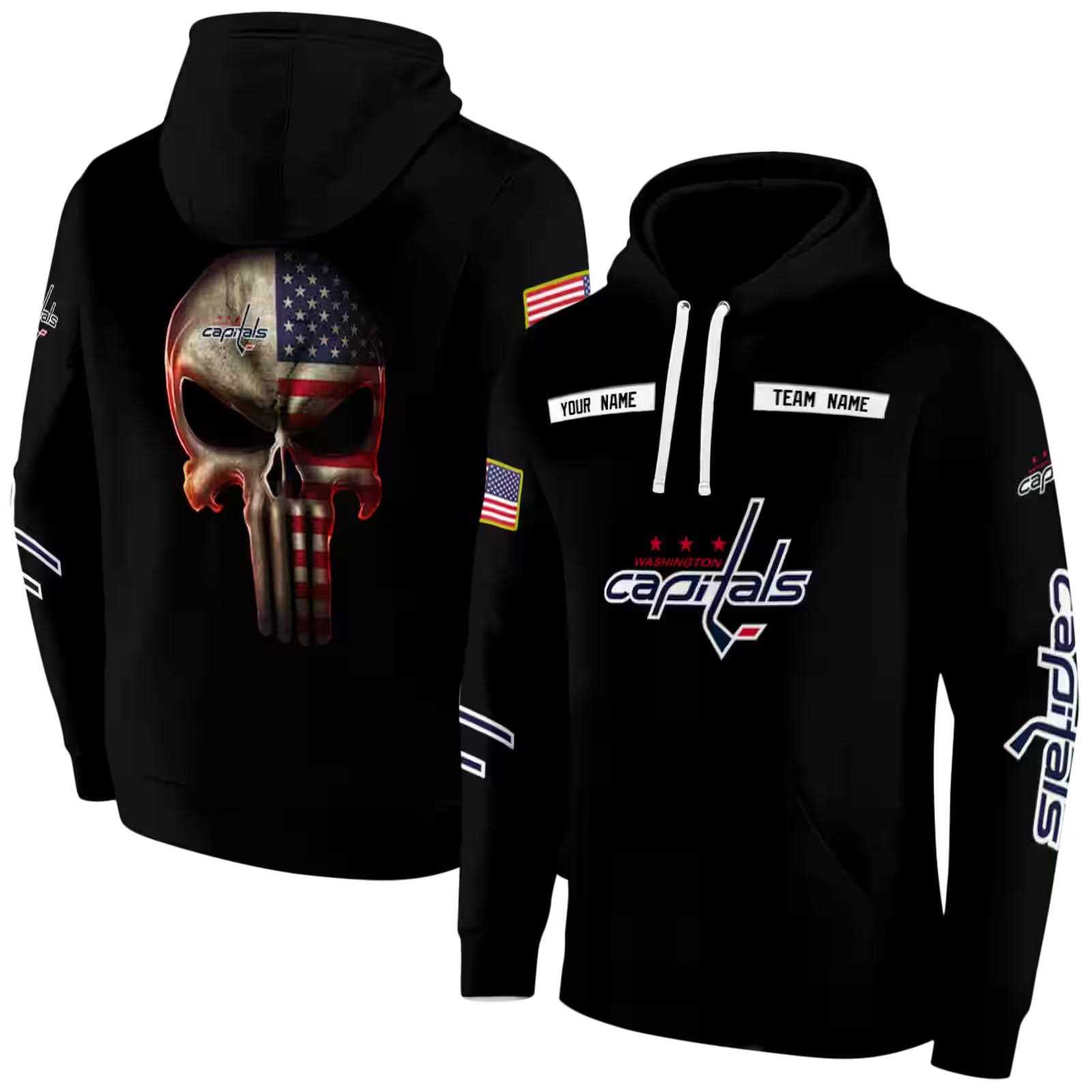 customized washington capitals punisher skull black hoodie fashion forward