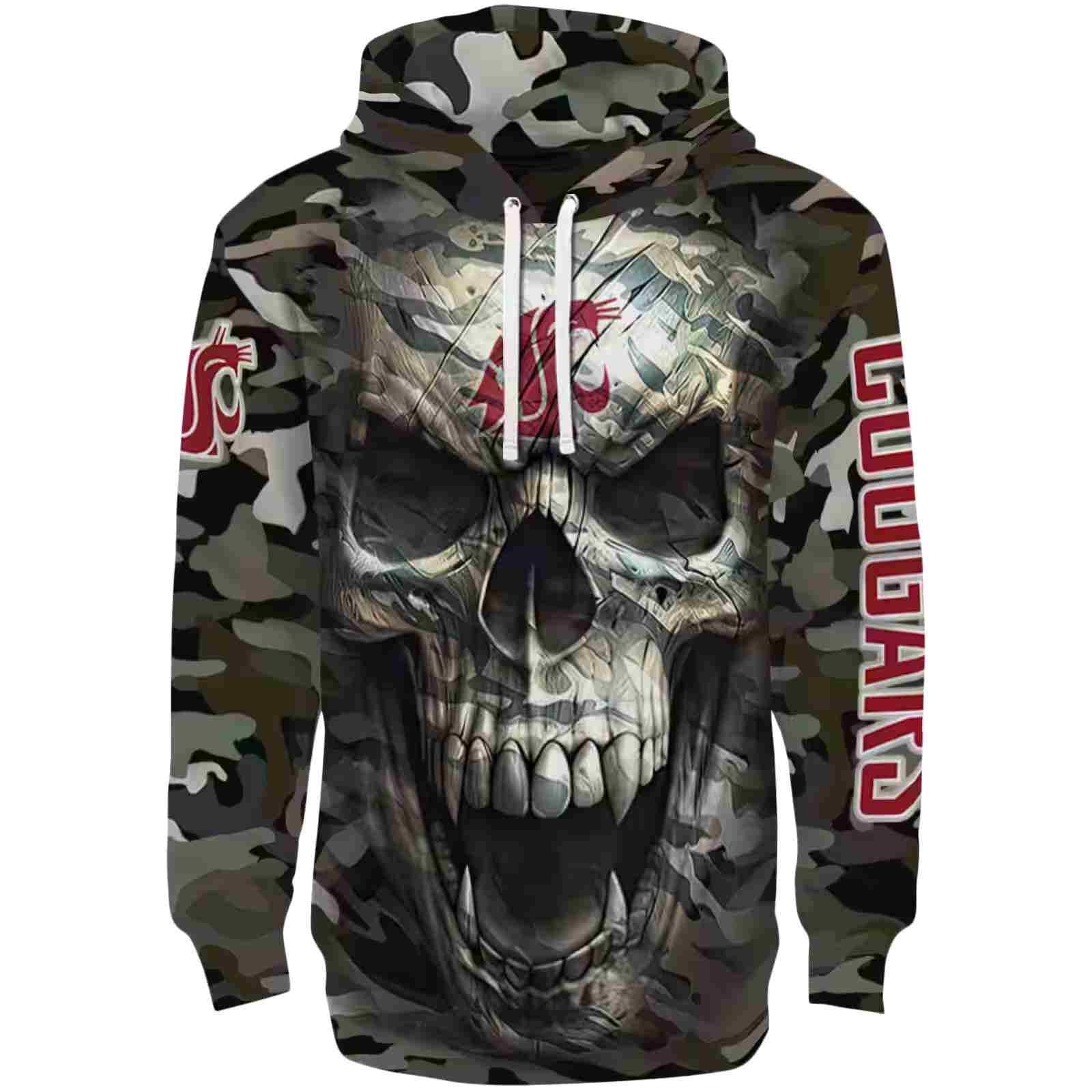 Customized Washington State Cougars Camo Skull Hoodie