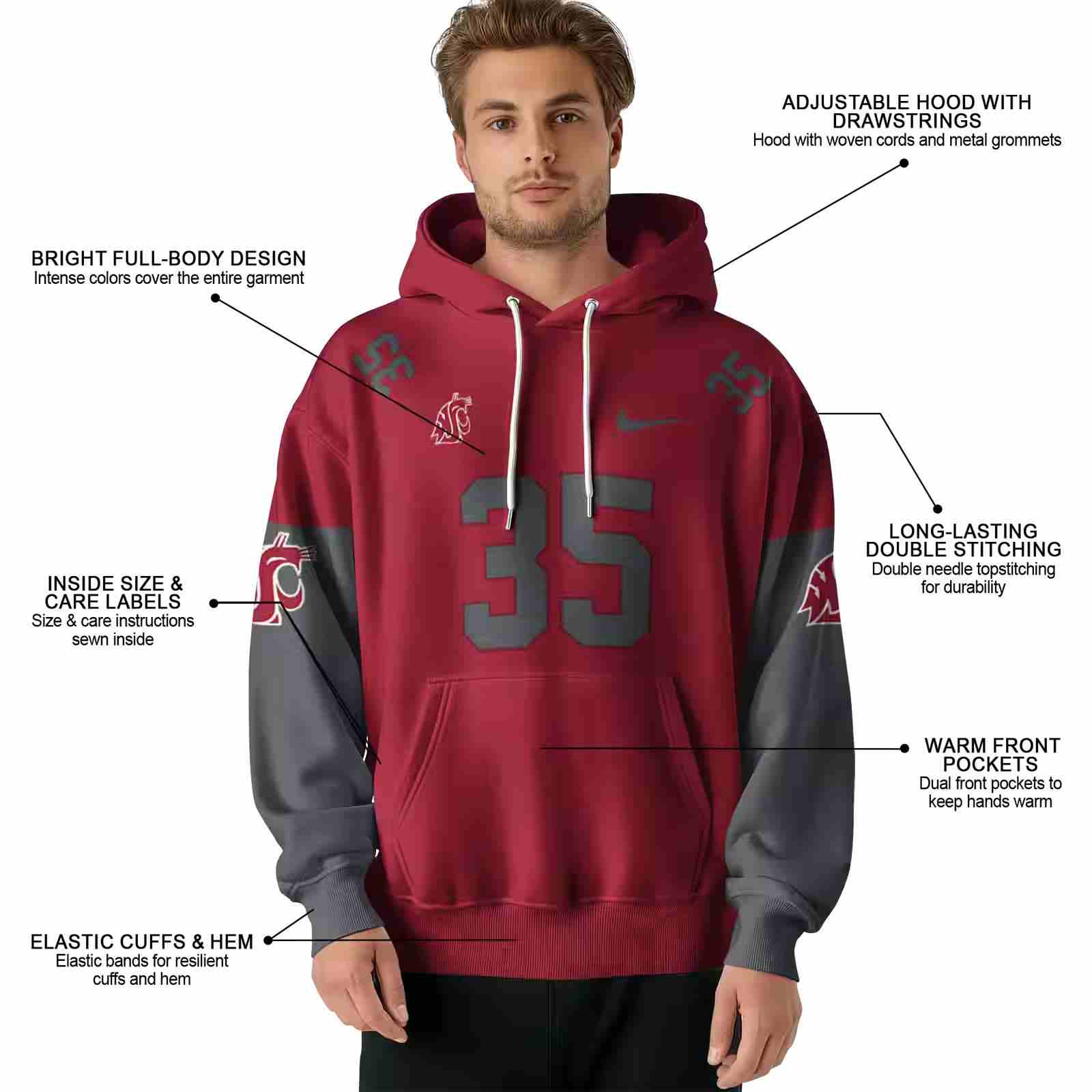 customized washington state cougars minimal design crimson hoodie latest model