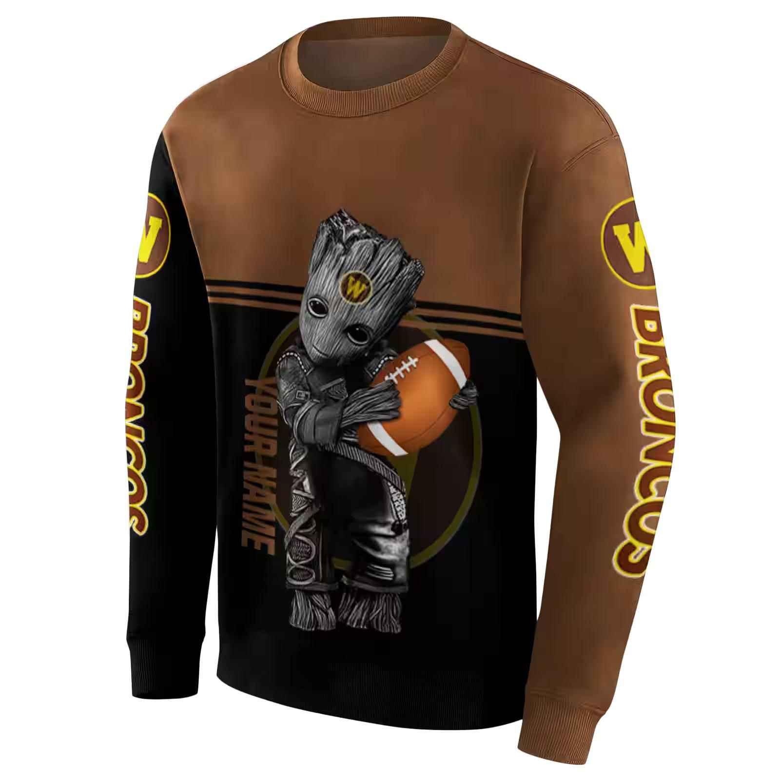 customized western michigan broncos baby groot brown black hoodie new arrival