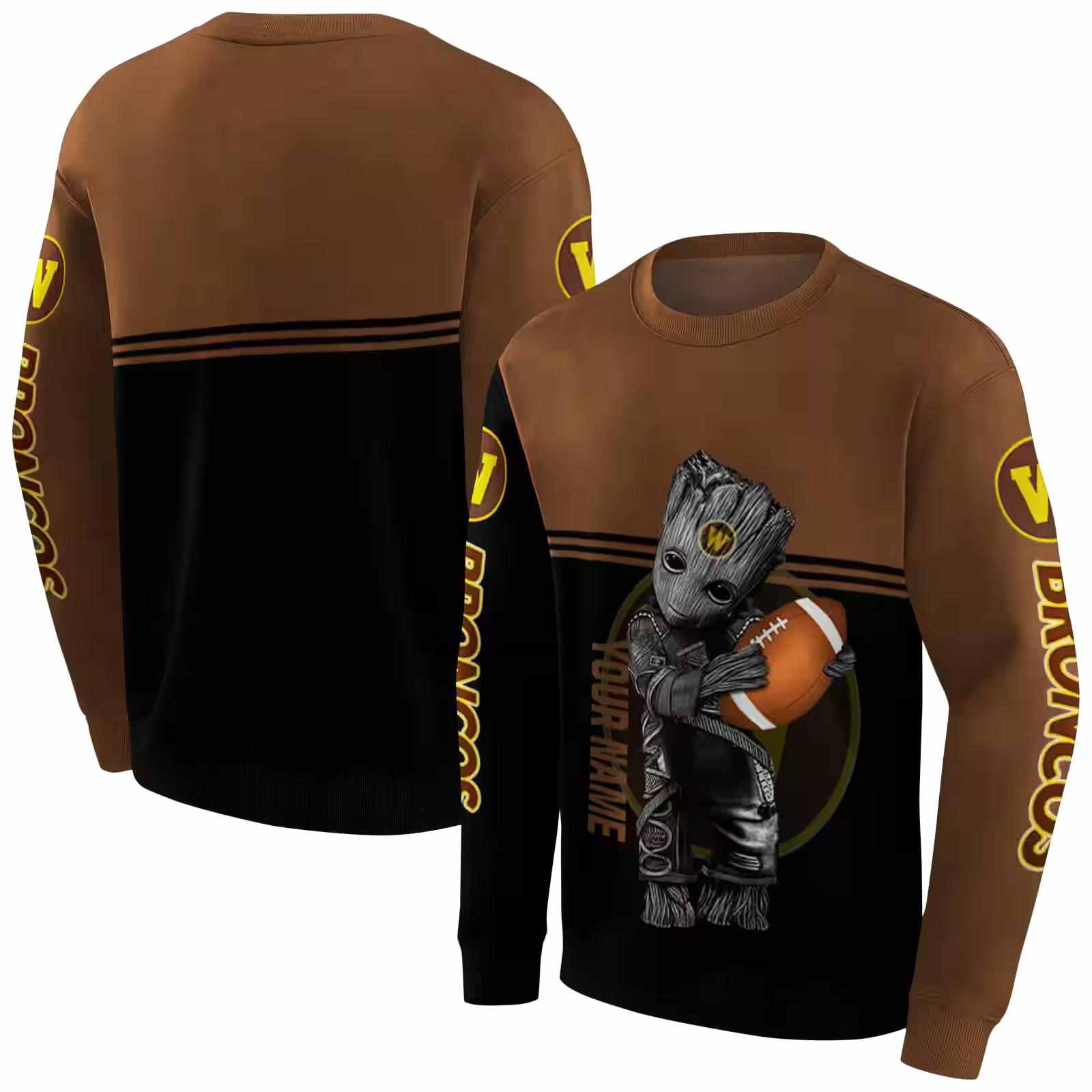 customized western michigan broncos baby groot brown black hoodie premium grade