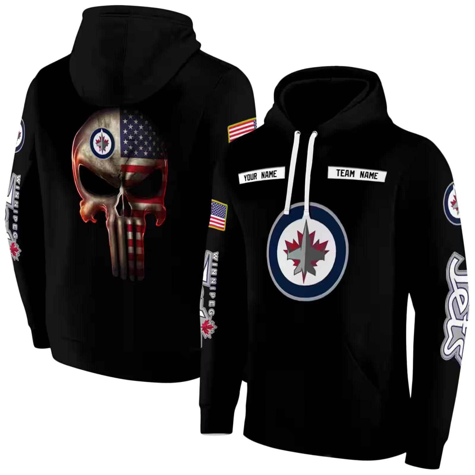 customized winnipeg jets punisher skull black hoodie fashion forward