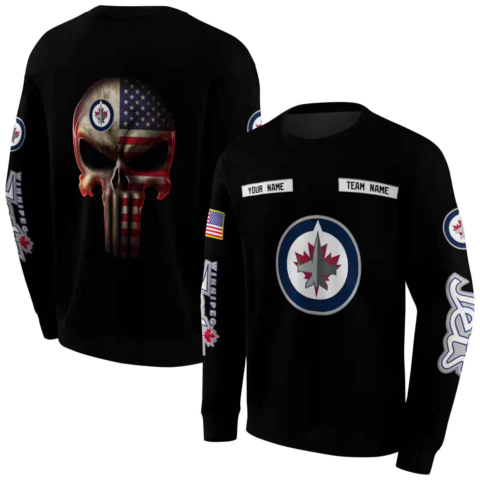 customized winnipeg jets punisher skull black hoodie premium grade