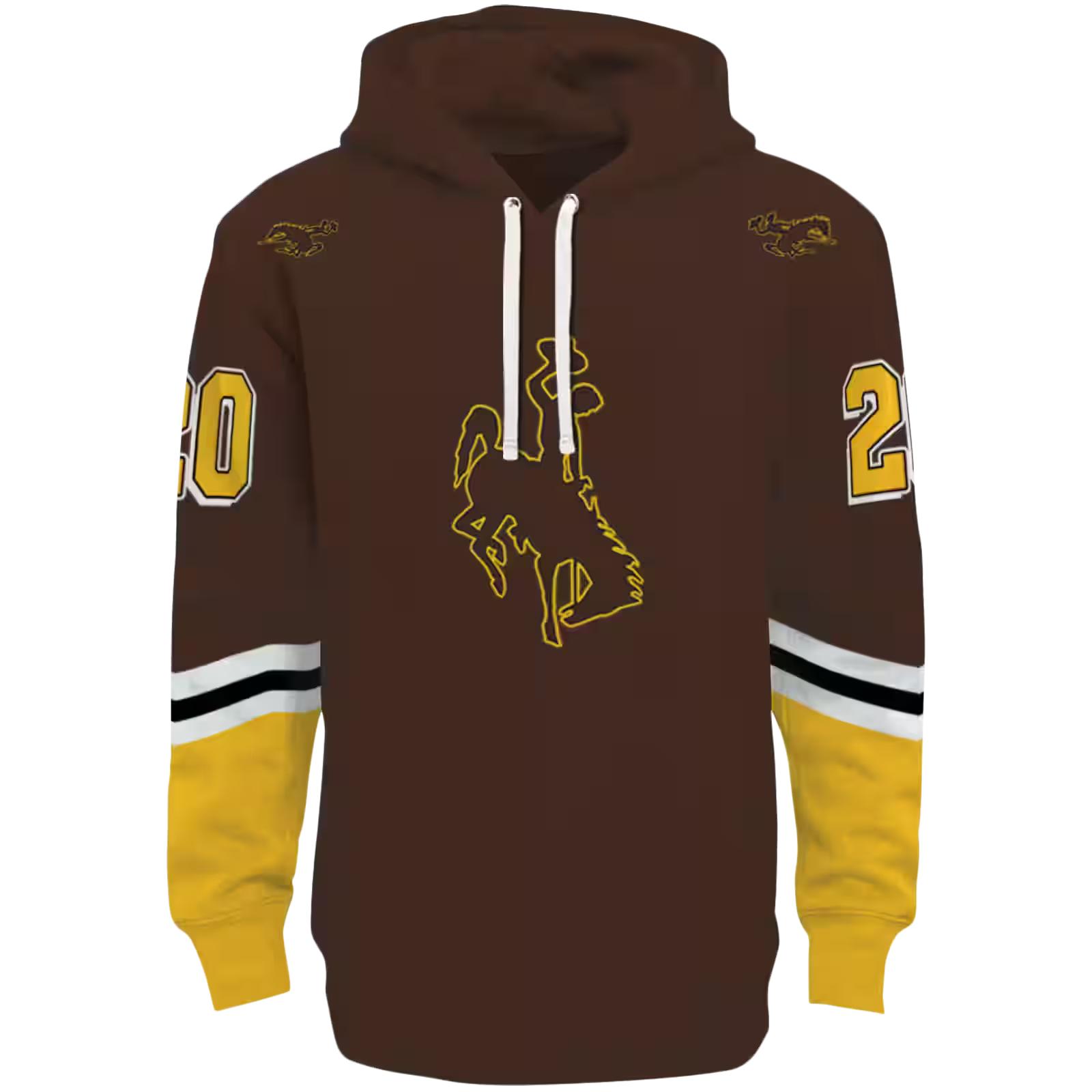 Customized Wyoming Cowboys Striped Sleeves Brown Hoodie