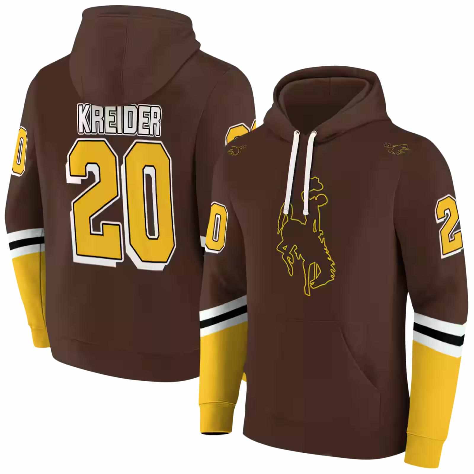 customized wyoming cowboys striped sleeves brown hoodie fashion forward