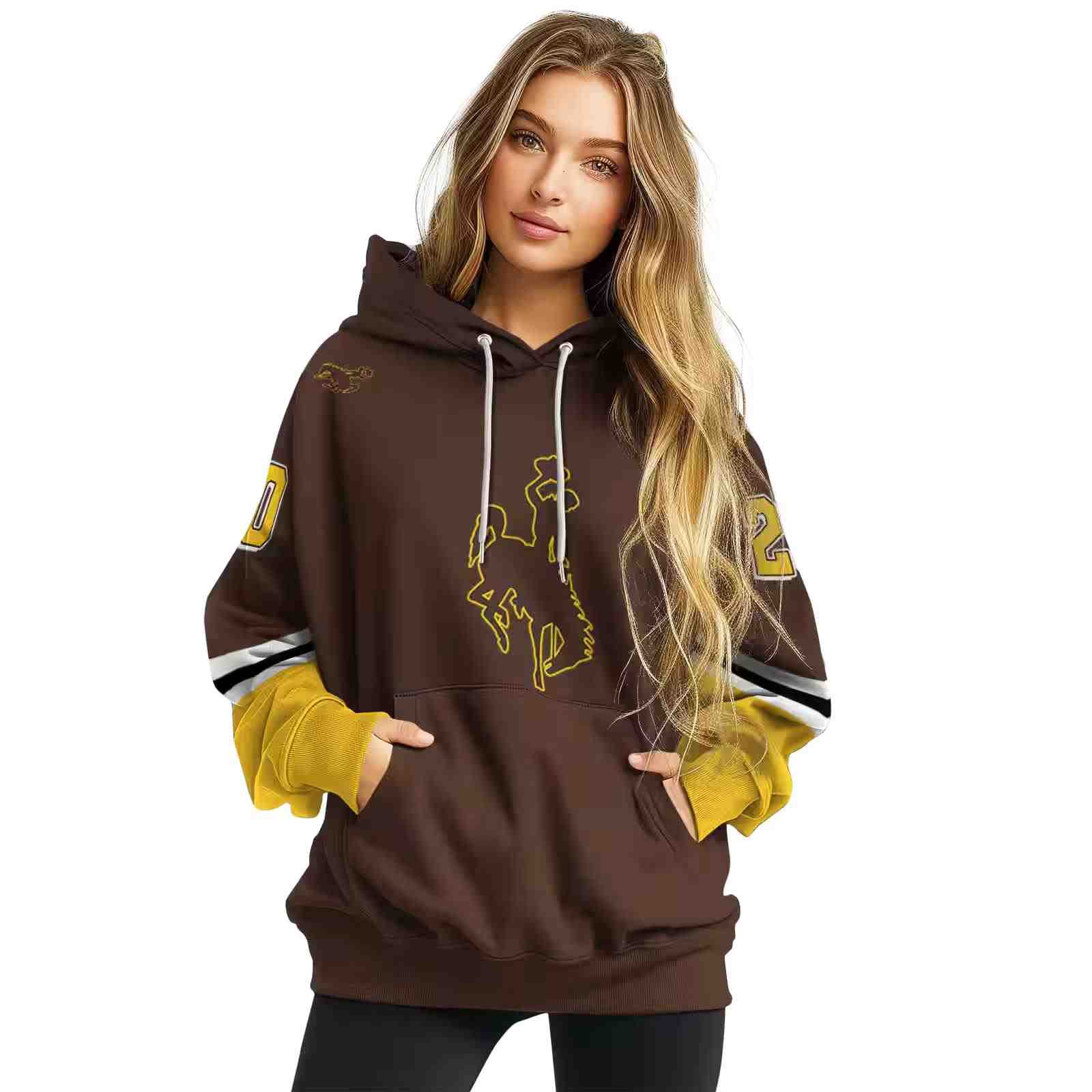 customized wyoming cowboys striped sleeves brown hoodie high quality