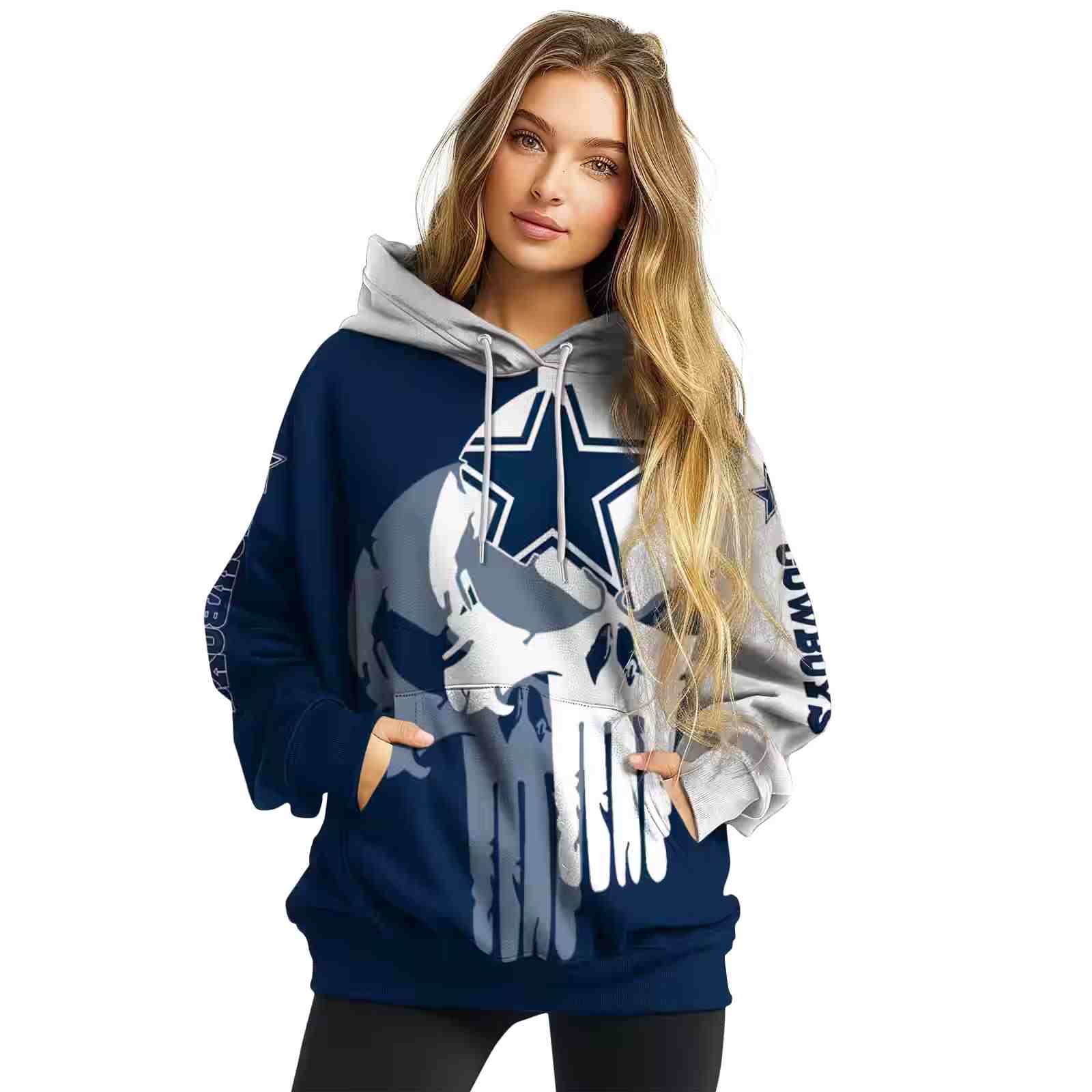 dallas cowboys graphic punisher blue white hoodie high quality