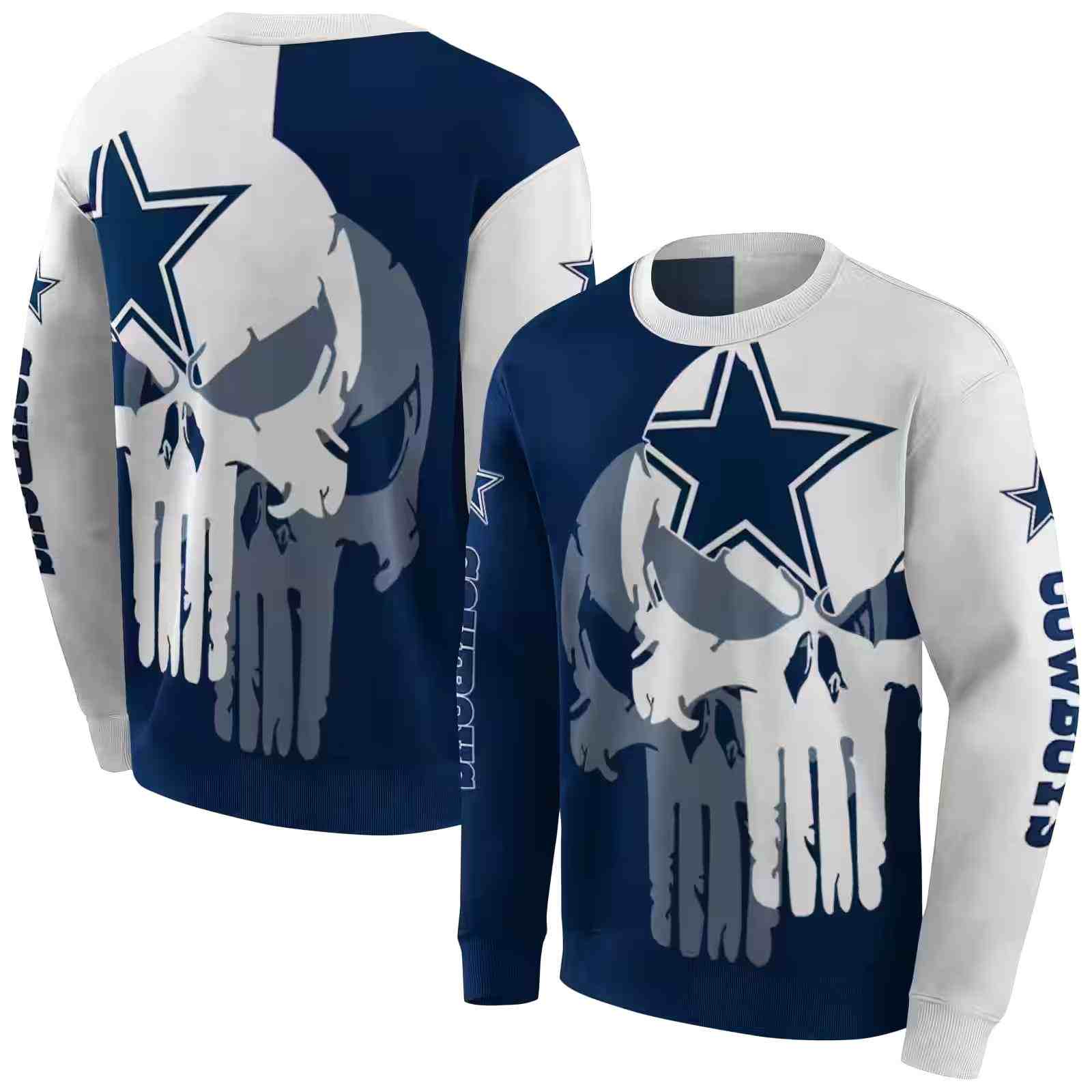 dallas cowboys graphic punisher blue white hoodie premium grade