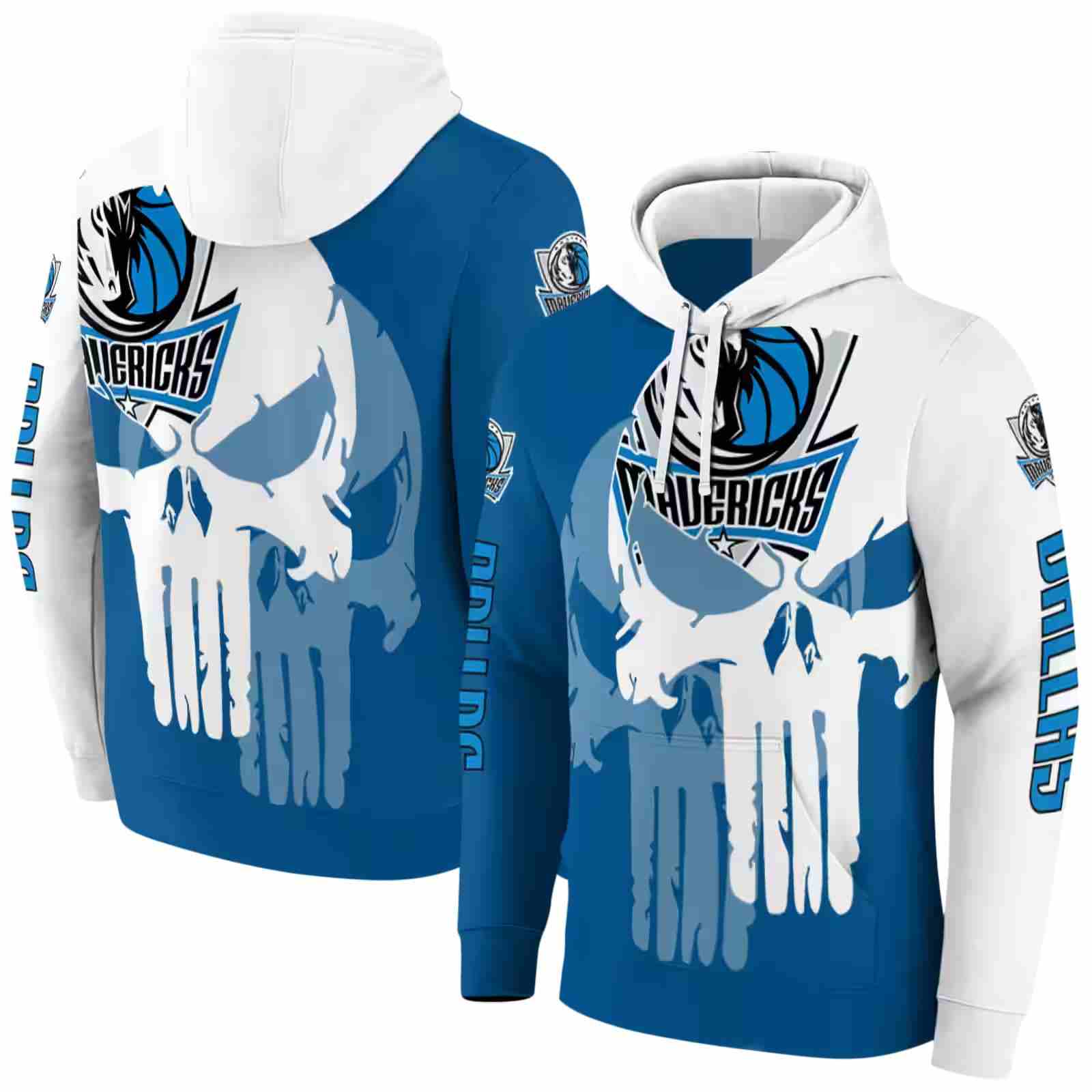 dallas mavericks graphic punisher blue white hoodie fashion forward