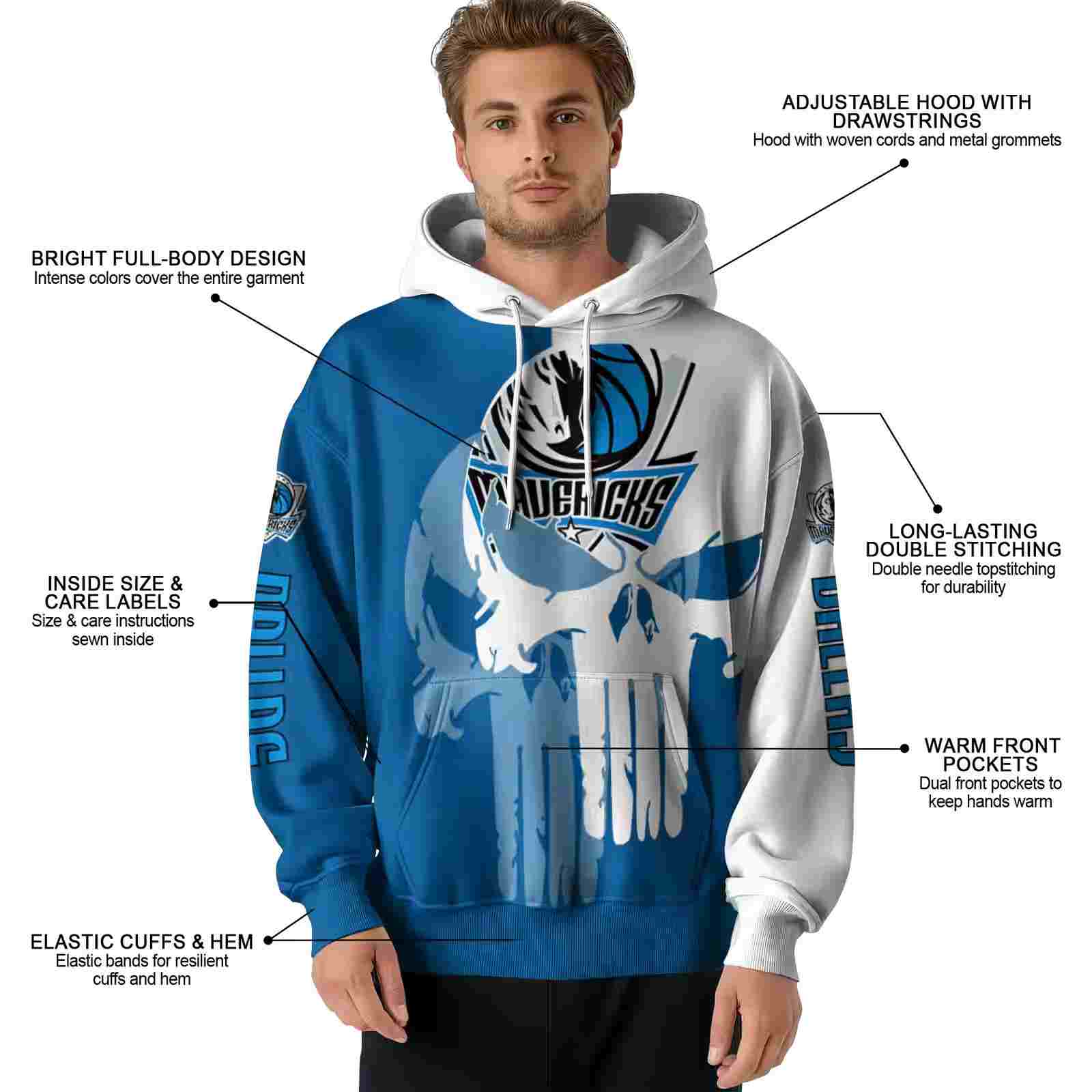 dallas mavericks graphic punisher blue white hoodie latest model