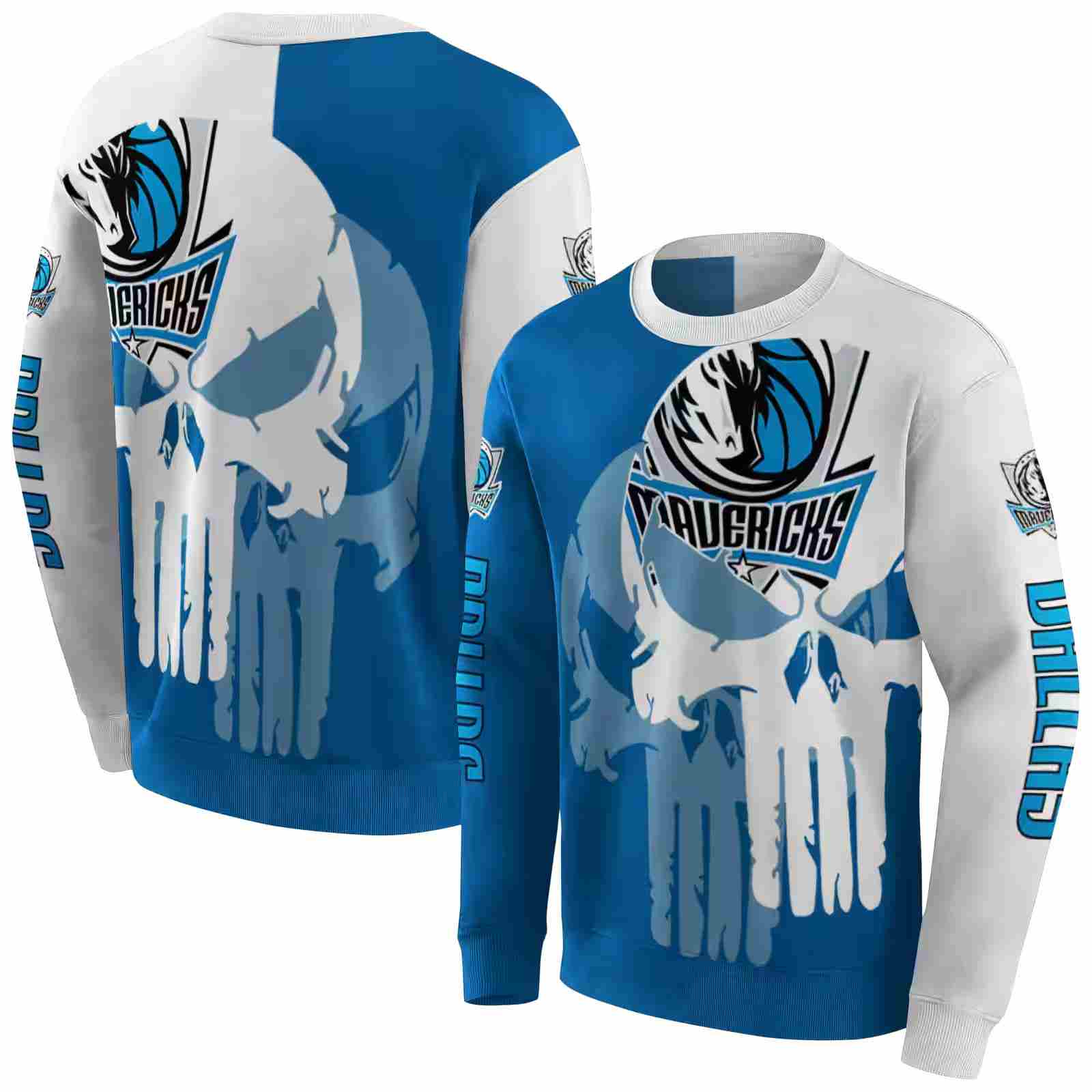 dallas mavericks graphic punisher blue white hoodie premium grade