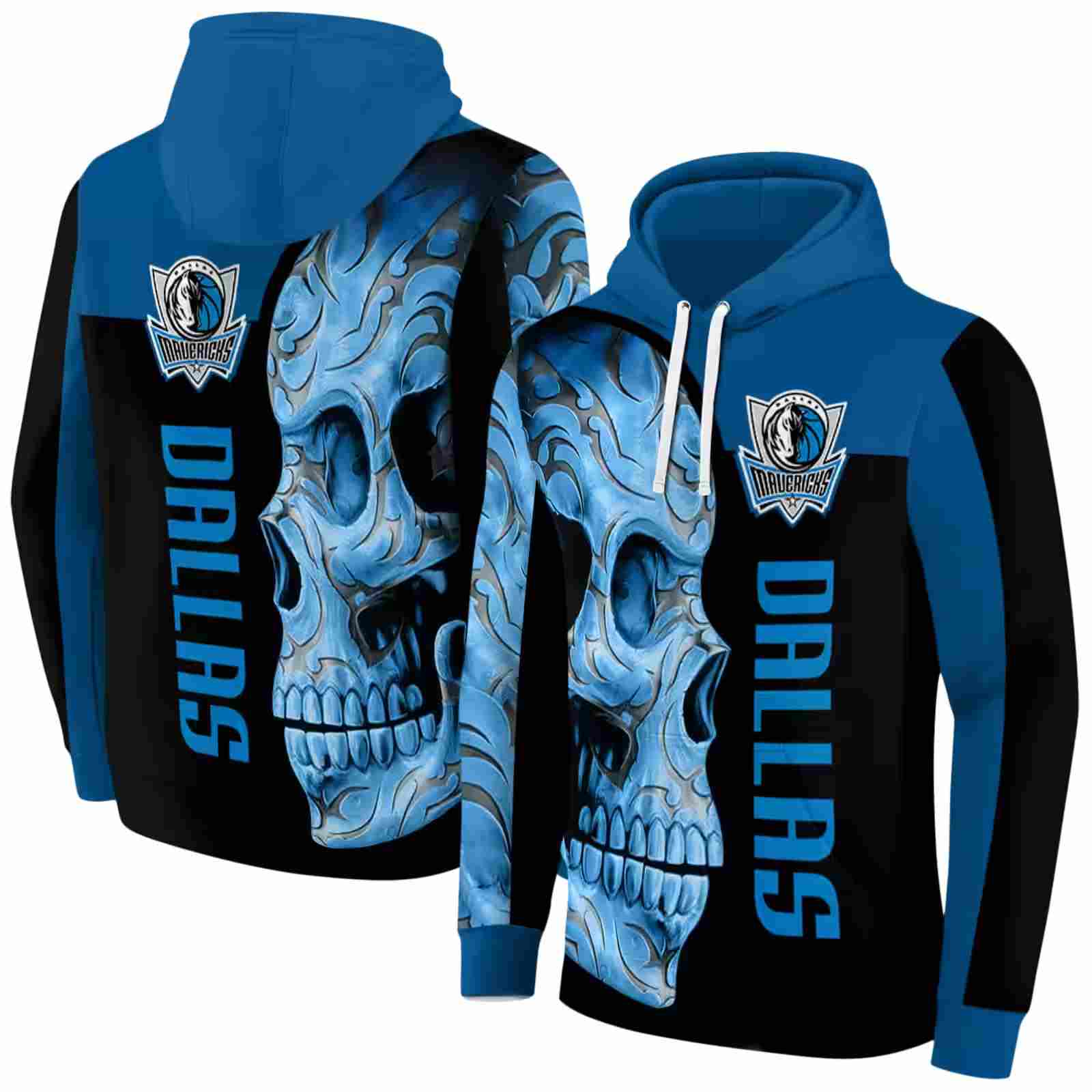 dallas mavericks skull motif blue black hoodie fashion forward