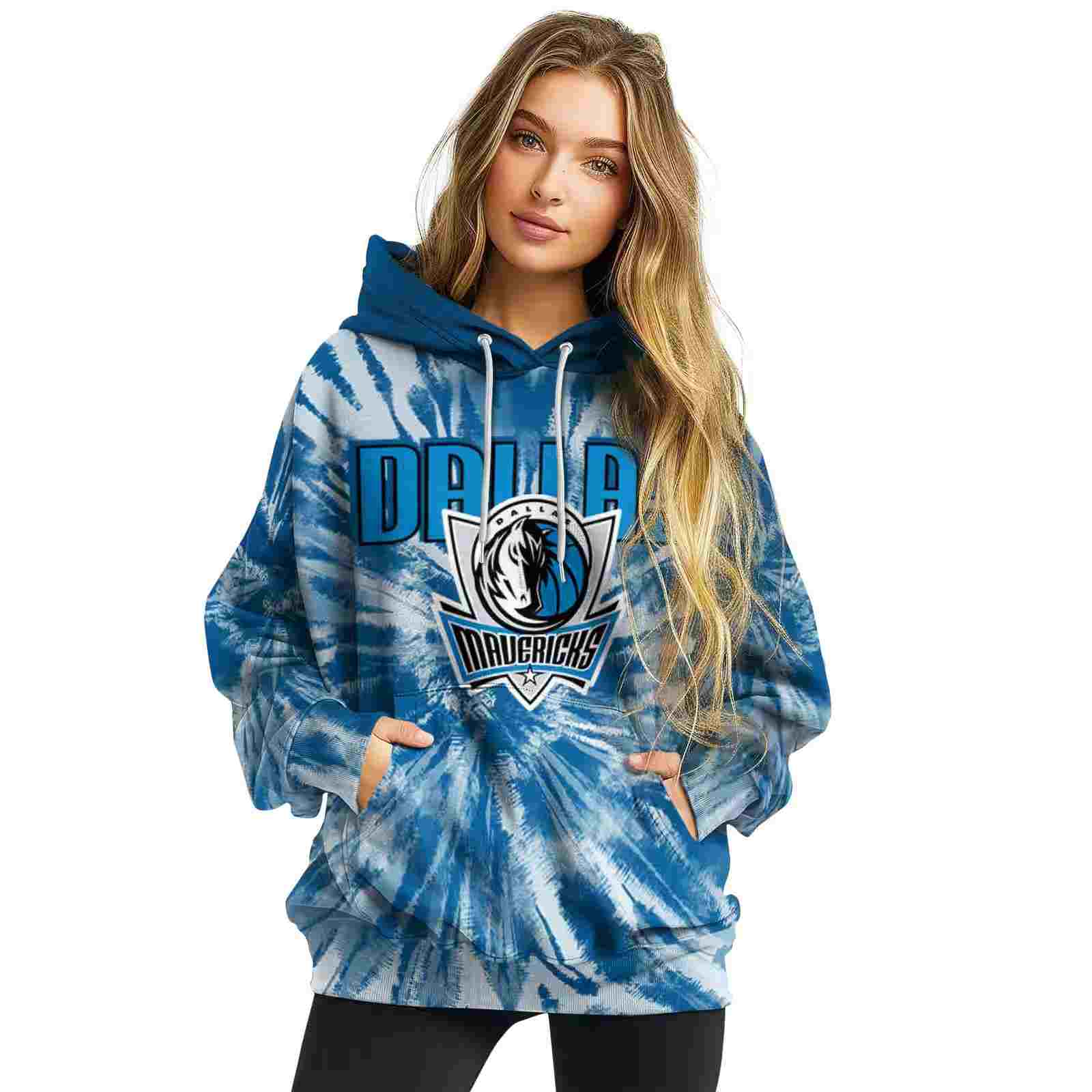 dallas mavericks tie dye pattern blue hoodie high quality