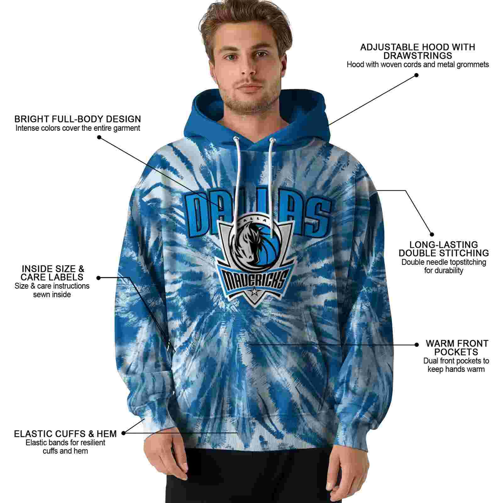 dallas mavericks tie dye pattern blue hoodie latest model