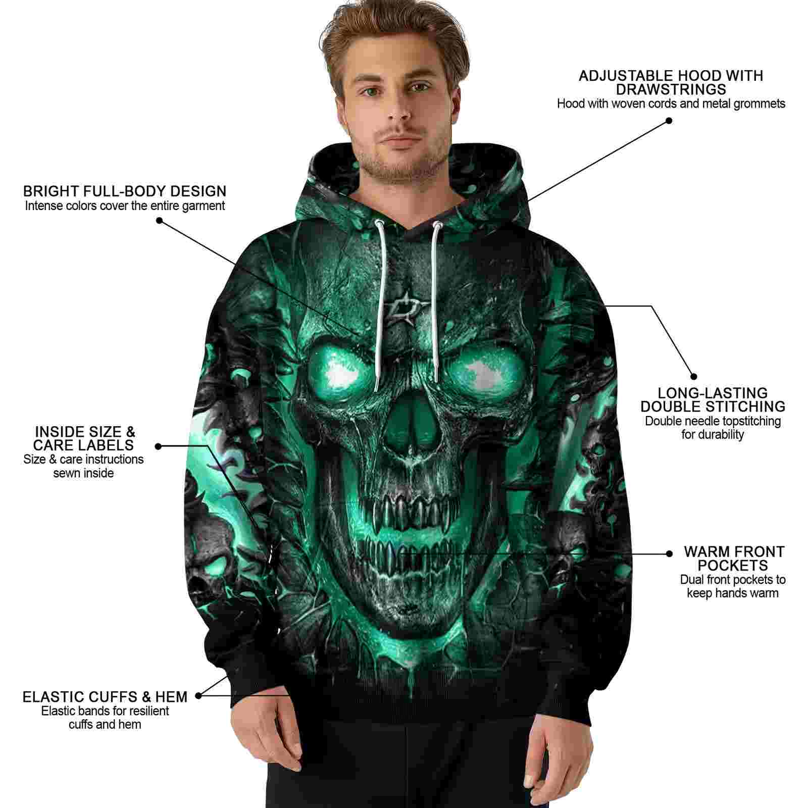 dallas stars demonic skull green black hoodie latest model