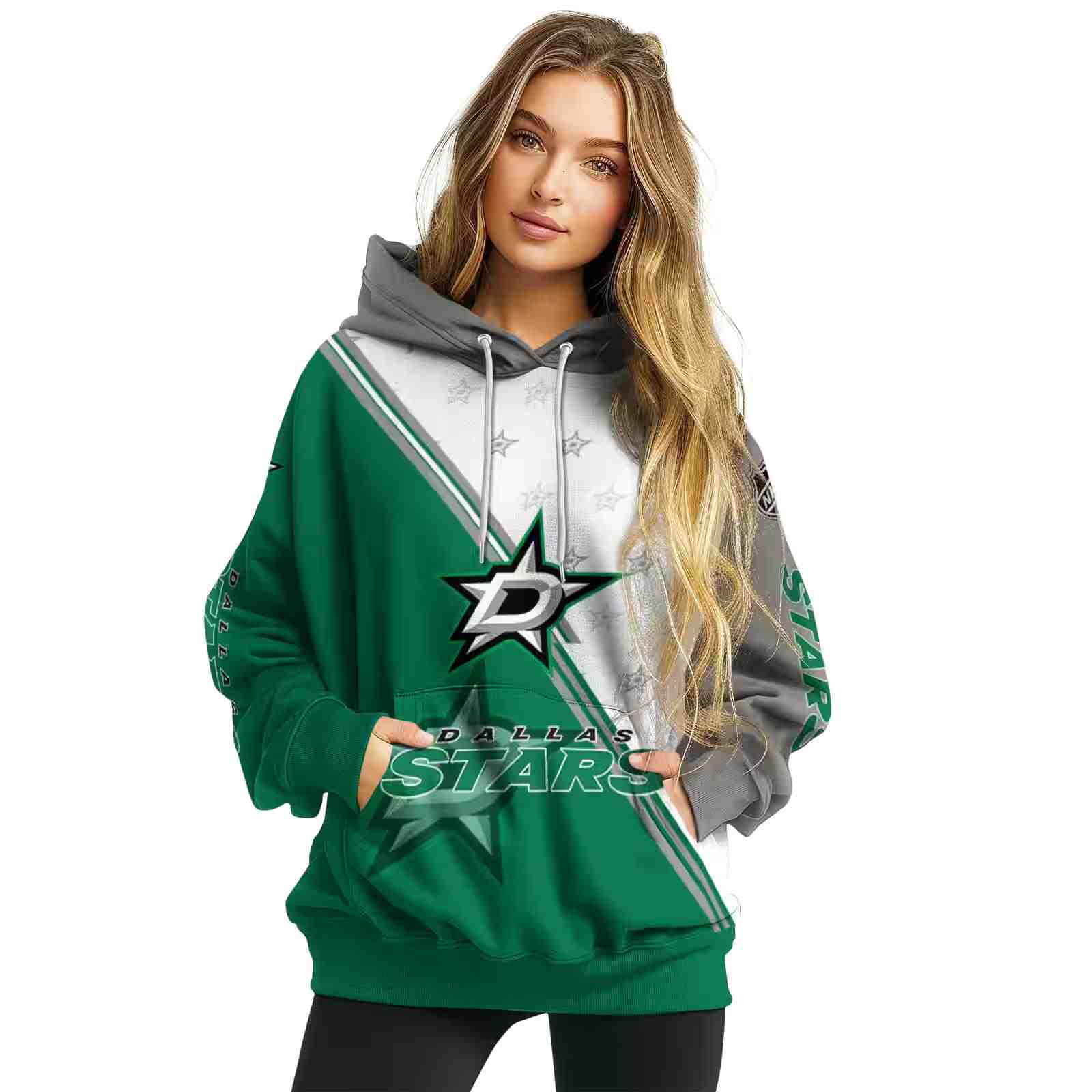 dallas stars diagonal stripe green white hoodie high quality