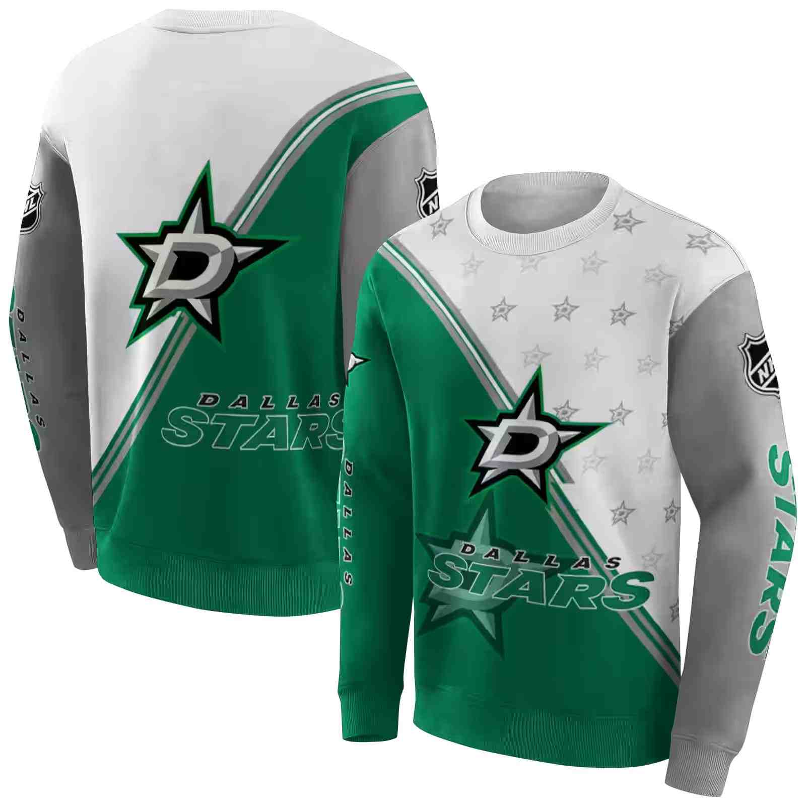 dallas stars diagonal stripe green white hoodie premium grade