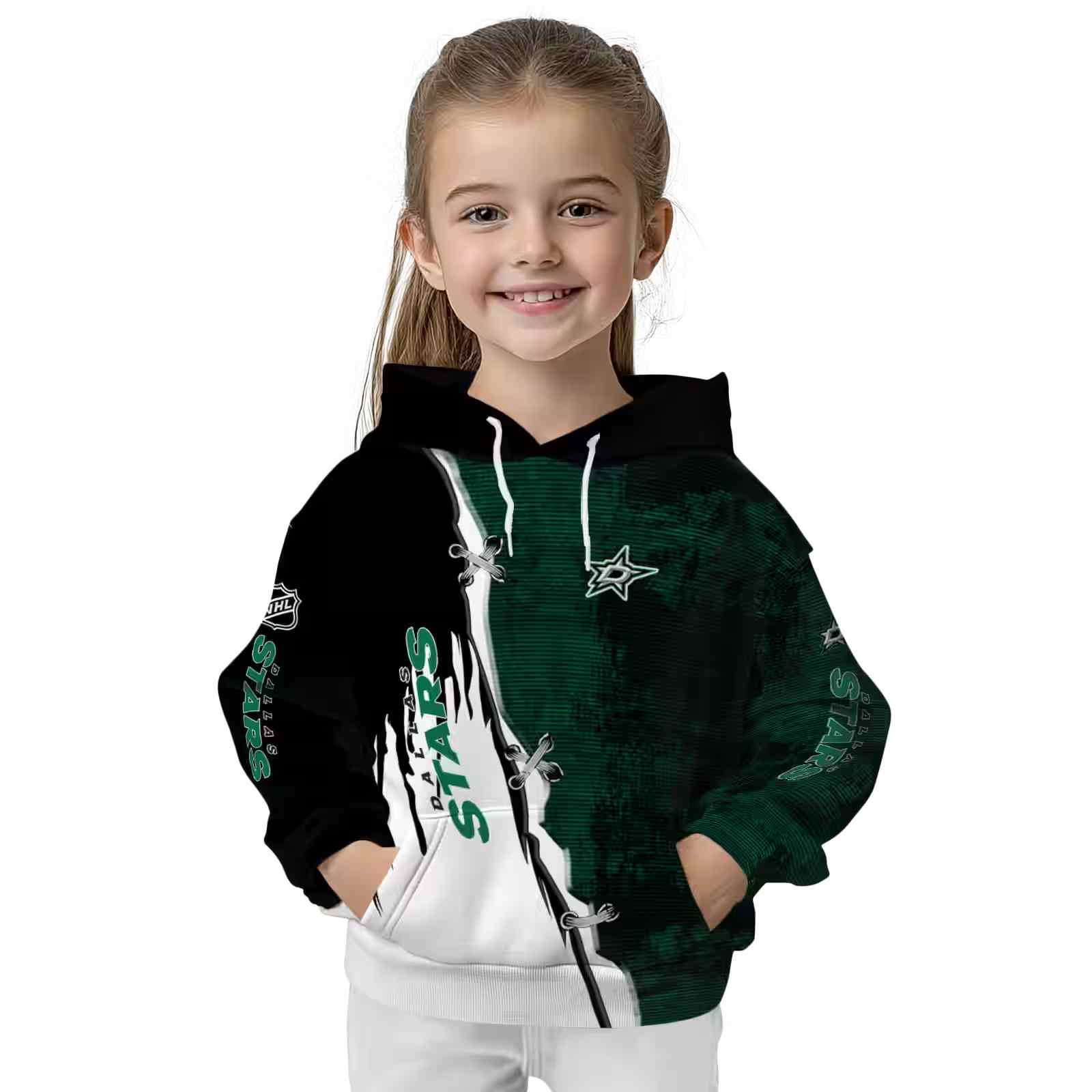 dallas stars ripped pattern green black white hoodie top rated