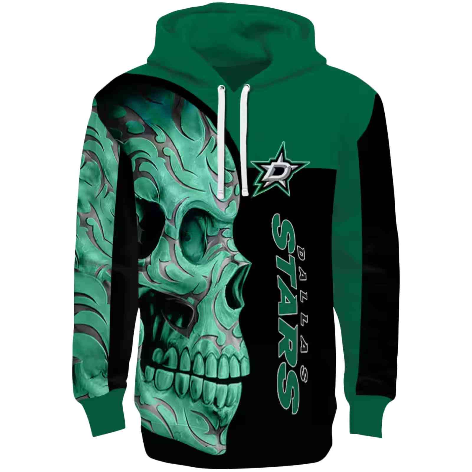 Dallas Stars Skull Motif Green Black Hoodie